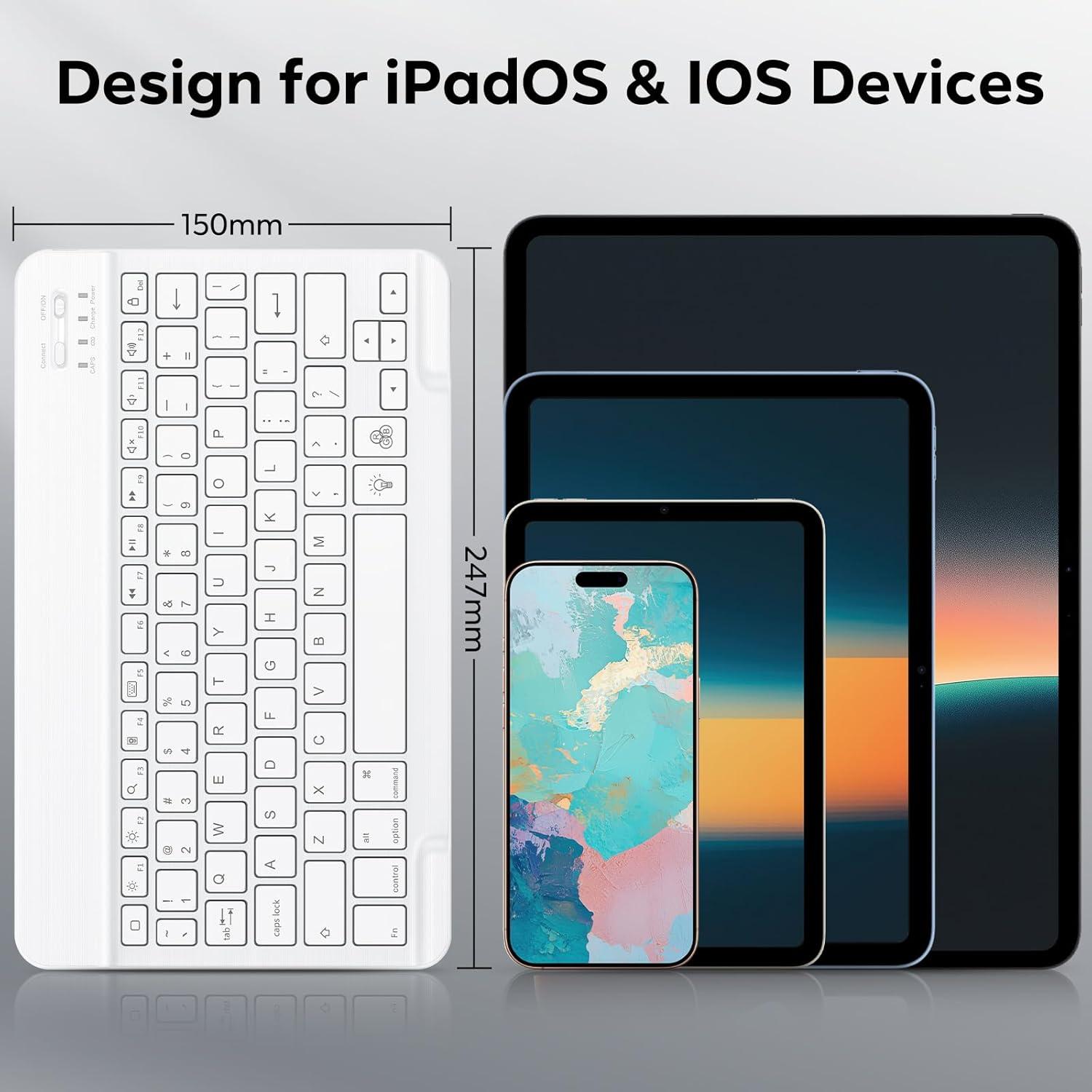 Teclado Bluetooth OMOTON Inalámbrico Recargable LED Blanco