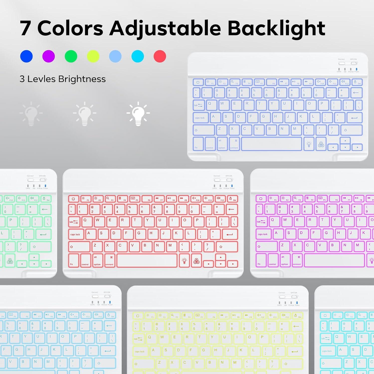 Teclado Bluetooth OMOTON Inalámbrico Recargable LED Blanco