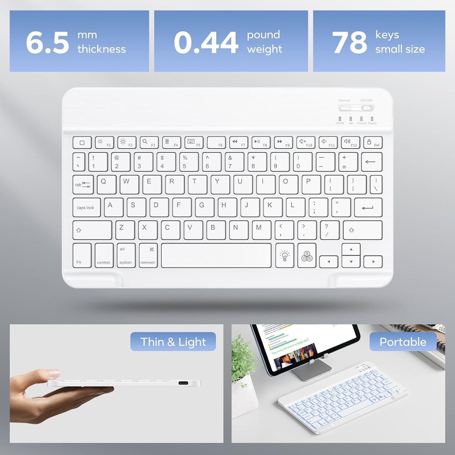 Teclado Bluetooth OMOTON Inalámbrico Recargable LED Blanco