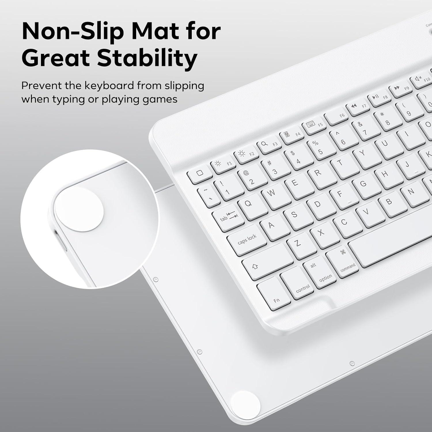 Teclado Bluetooth OMOTON Inalámbrico Recargable LED Blanco