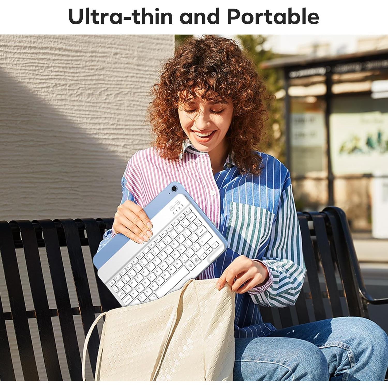 Teclado Bluetooth OMOTON Inalámbrico Recargable LED Blanco