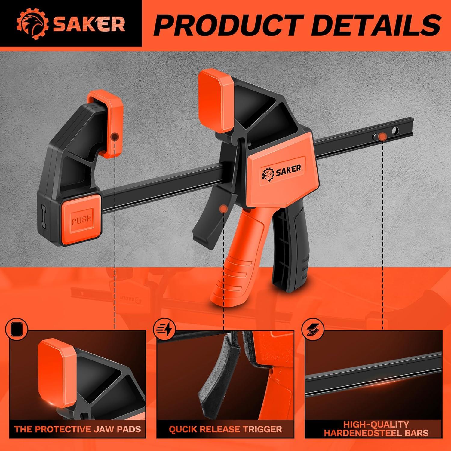 Abrazaderas Saker 6" (15,24 cm) Conjunto de Carpintería