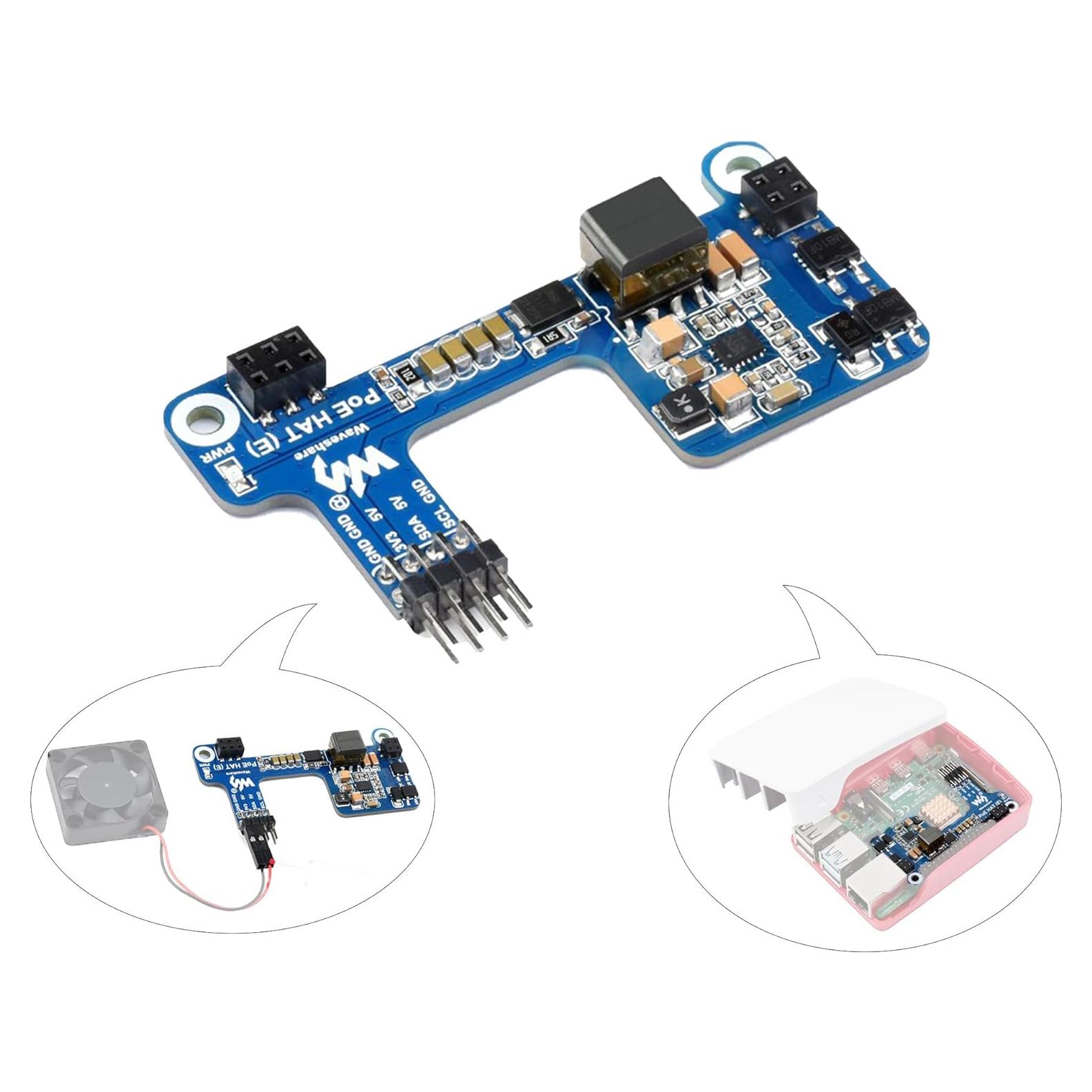 HAT PoE E Waveshare para Raspberry Pi 4B/3B+ 802.3af