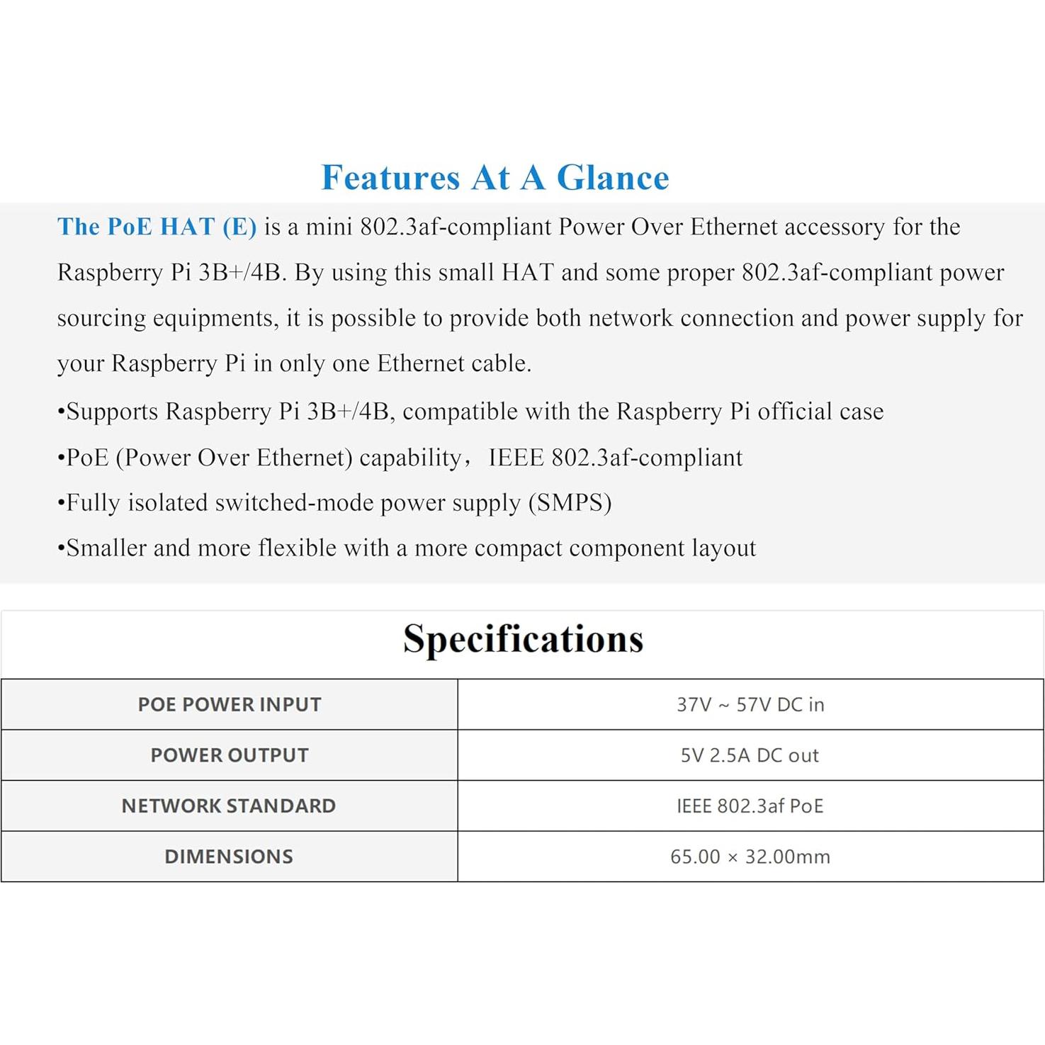 HAT PoE E Waveshare para Raspberry Pi 4B/3B+ 802.3af
