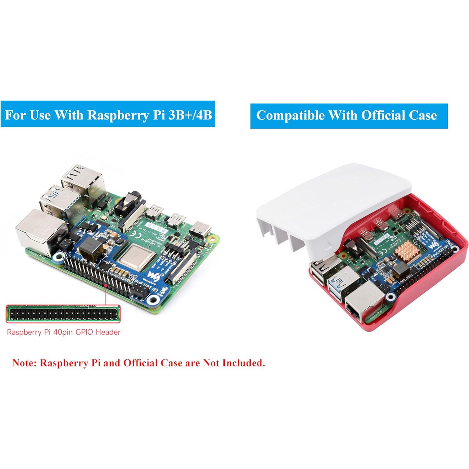 HAT PoE E Waveshare para Raspberry Pi 4B/3B+ 802.3af