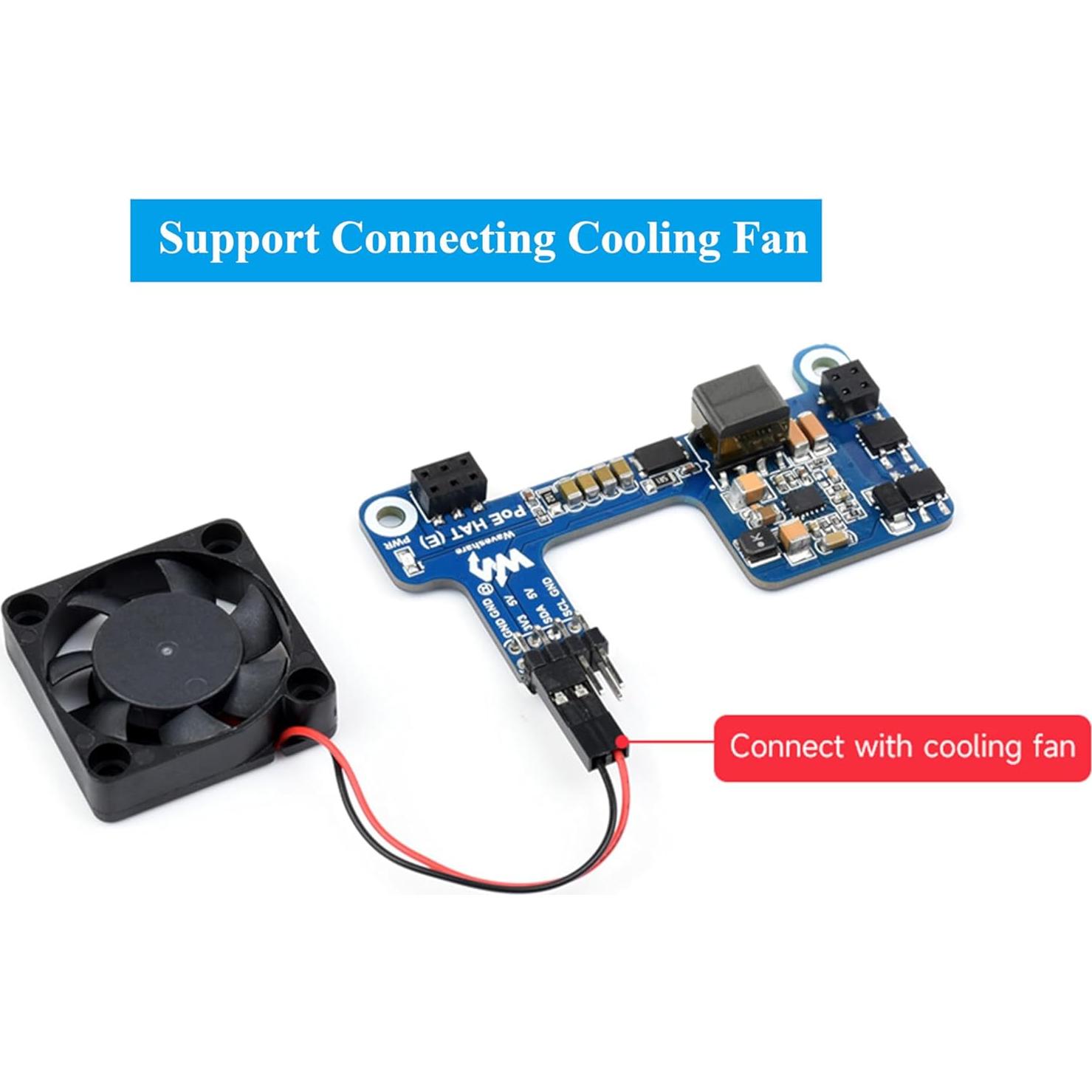 HAT PoE E Waveshare para Raspberry Pi 4B/3B+ 802.3af