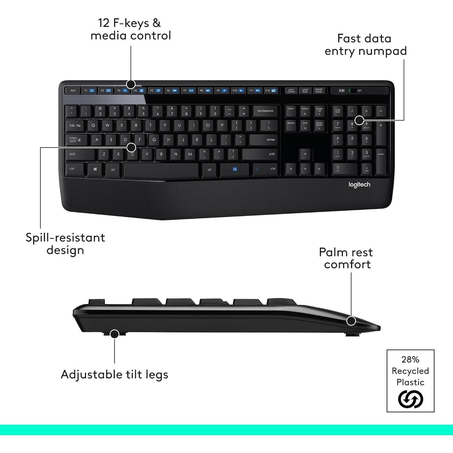 Combo Inalámbrico Logitech MK345 Teclado y Ratón Ergonómico