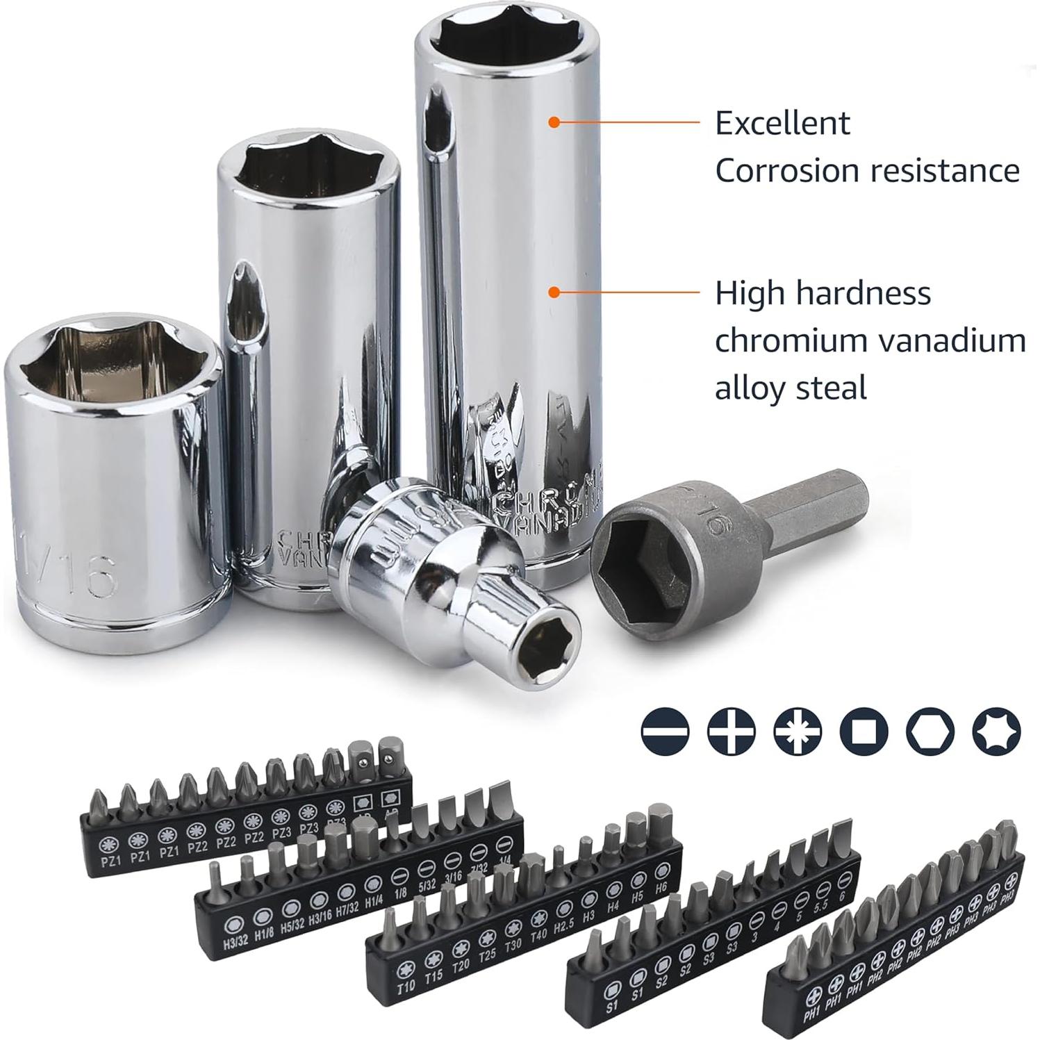 Juego de herramientas 201 piezas Amazon Basics con estuche