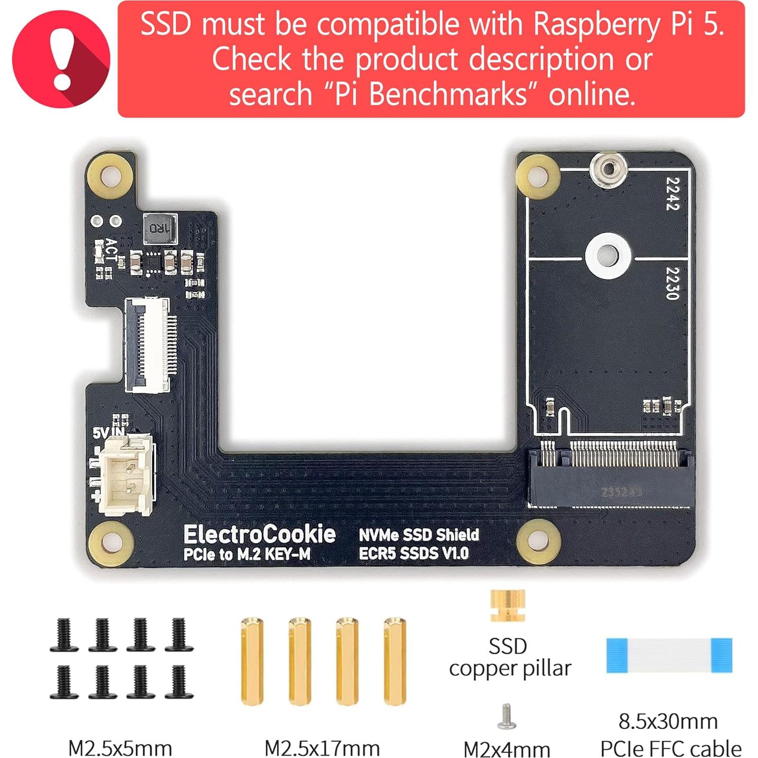 Caja Mini PC ElectroCookie para Raspberry Pi 5 con M.2 HAT