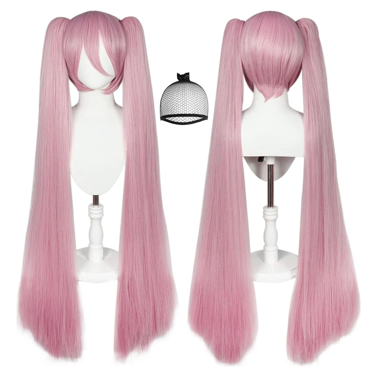 Peluca Rosa JoneTing 120 cm con Coletas y Gorro