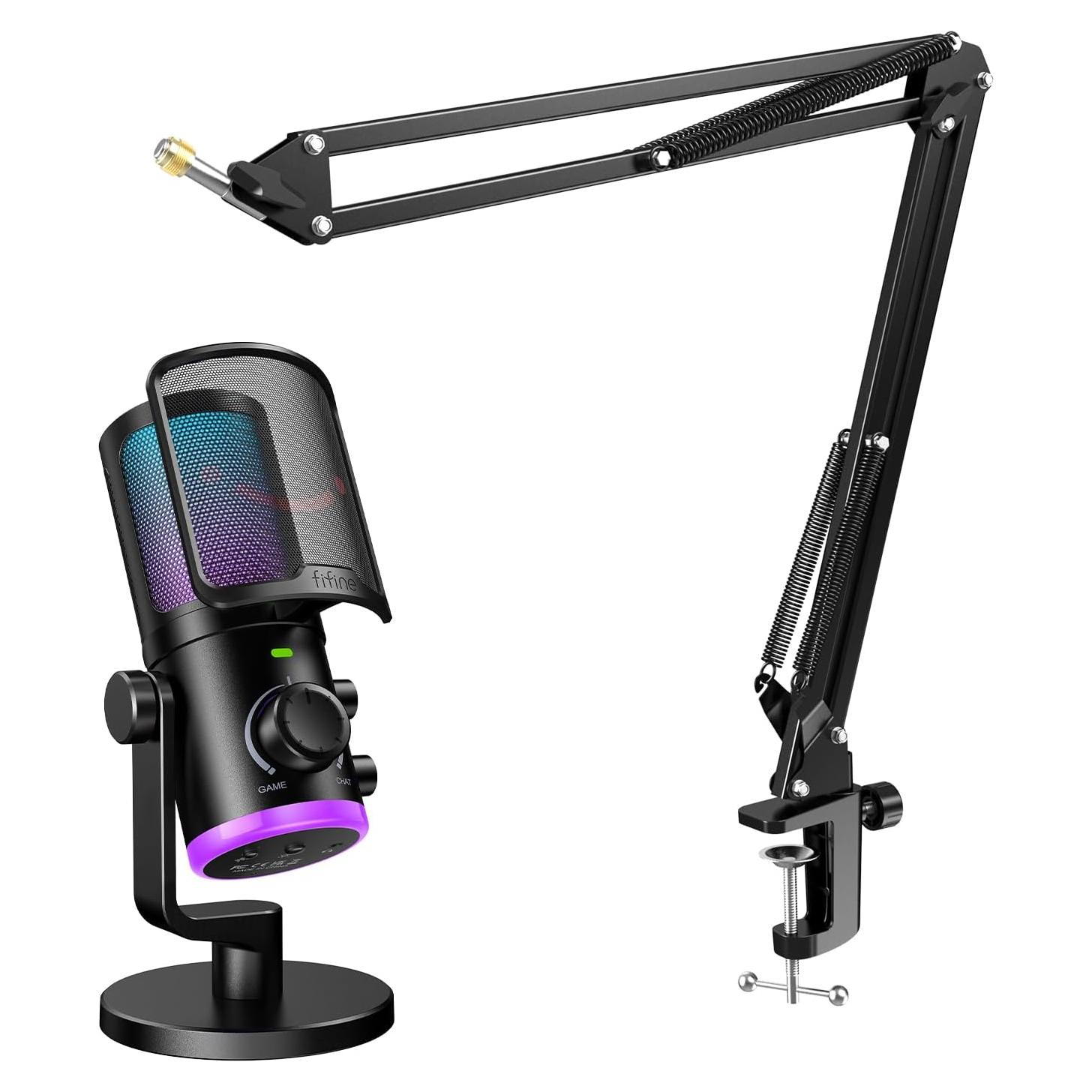 Micrófono USB FIFINE AM6 con Soporte de Brazo y RGB