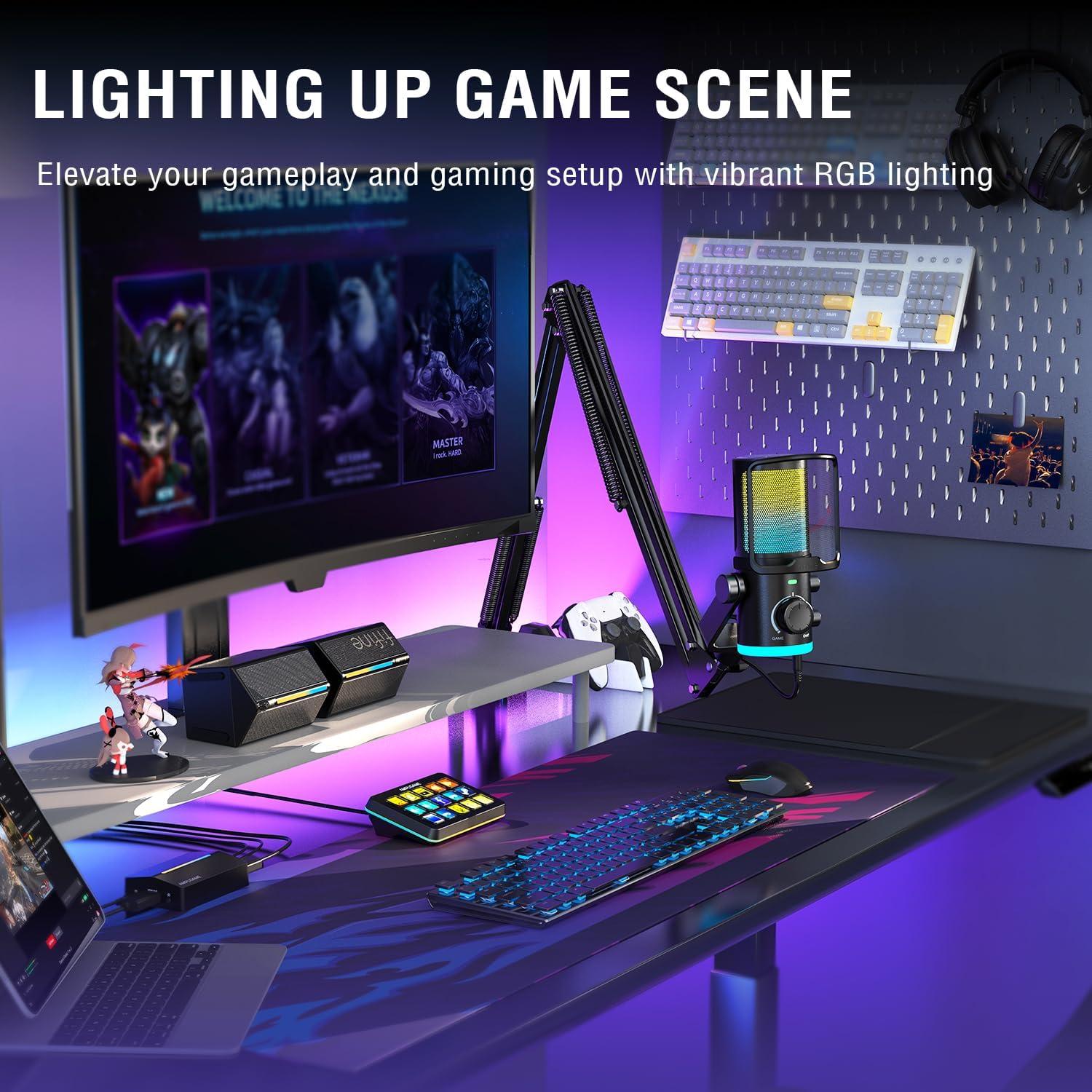 Micrófono USB FIFINE AM6 con Soporte de Brazo y RGB