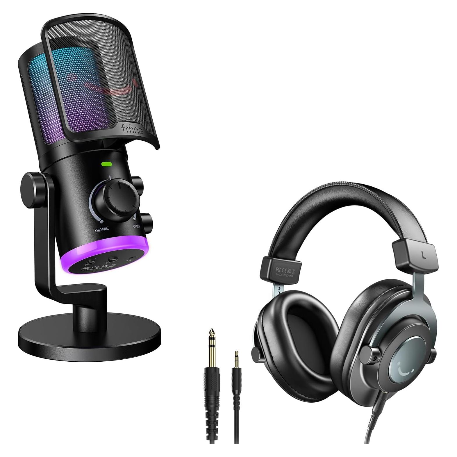 Micrófono USB Gaming FIFINE AM6 con Auriculares Estudio
