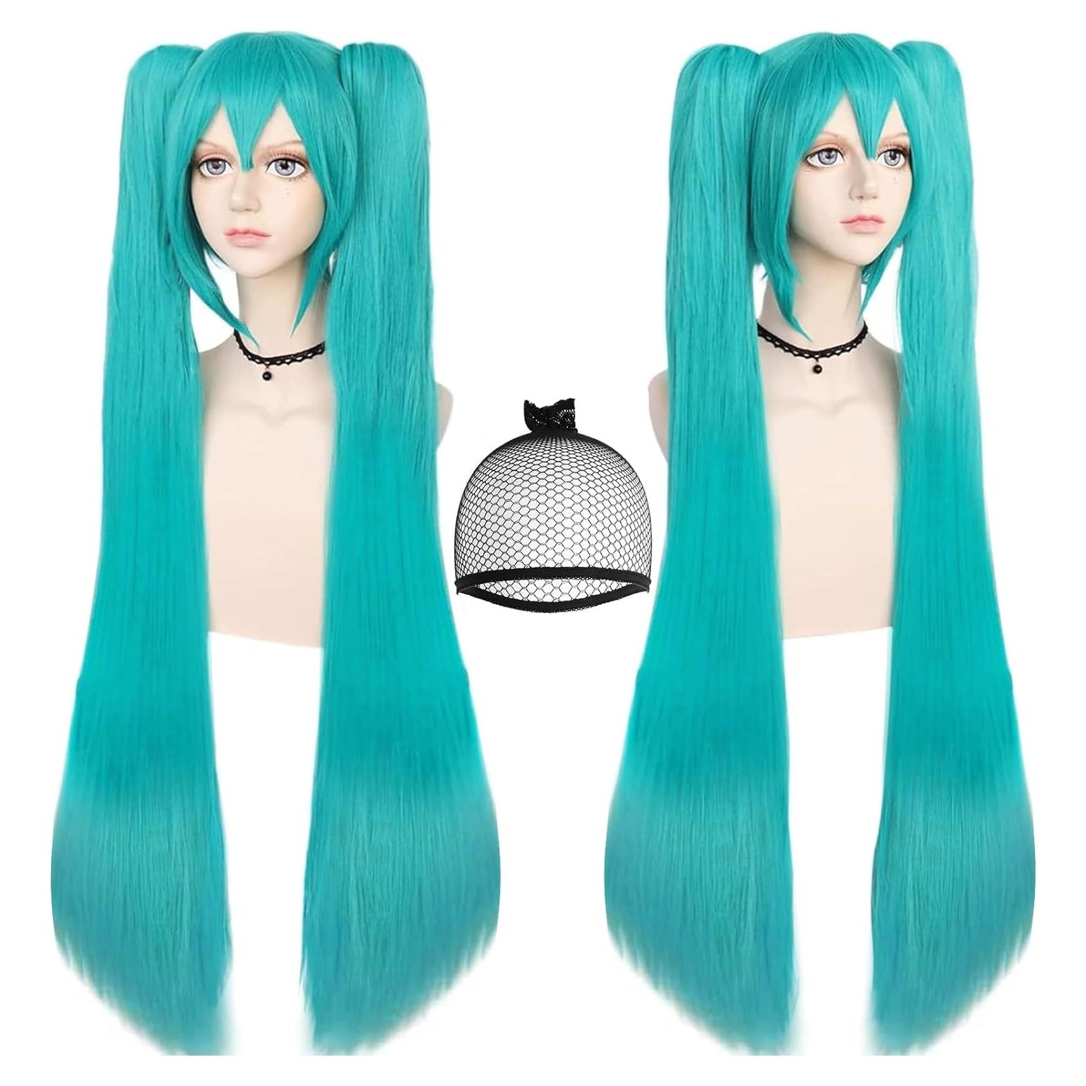 Peluca Verde Teal ANOGOL 120 cm Doble Coleta para Cosplay