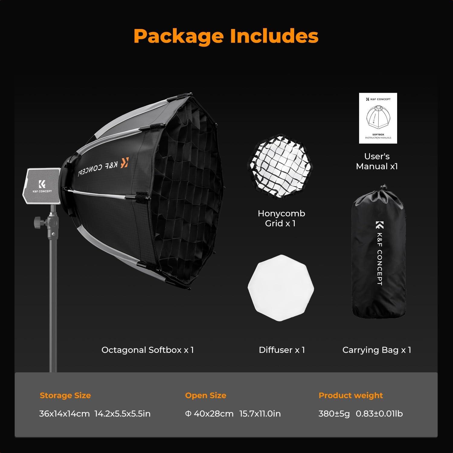 Softbox Octagonal Mini K&F Concept 40cm para Luz PL-60B