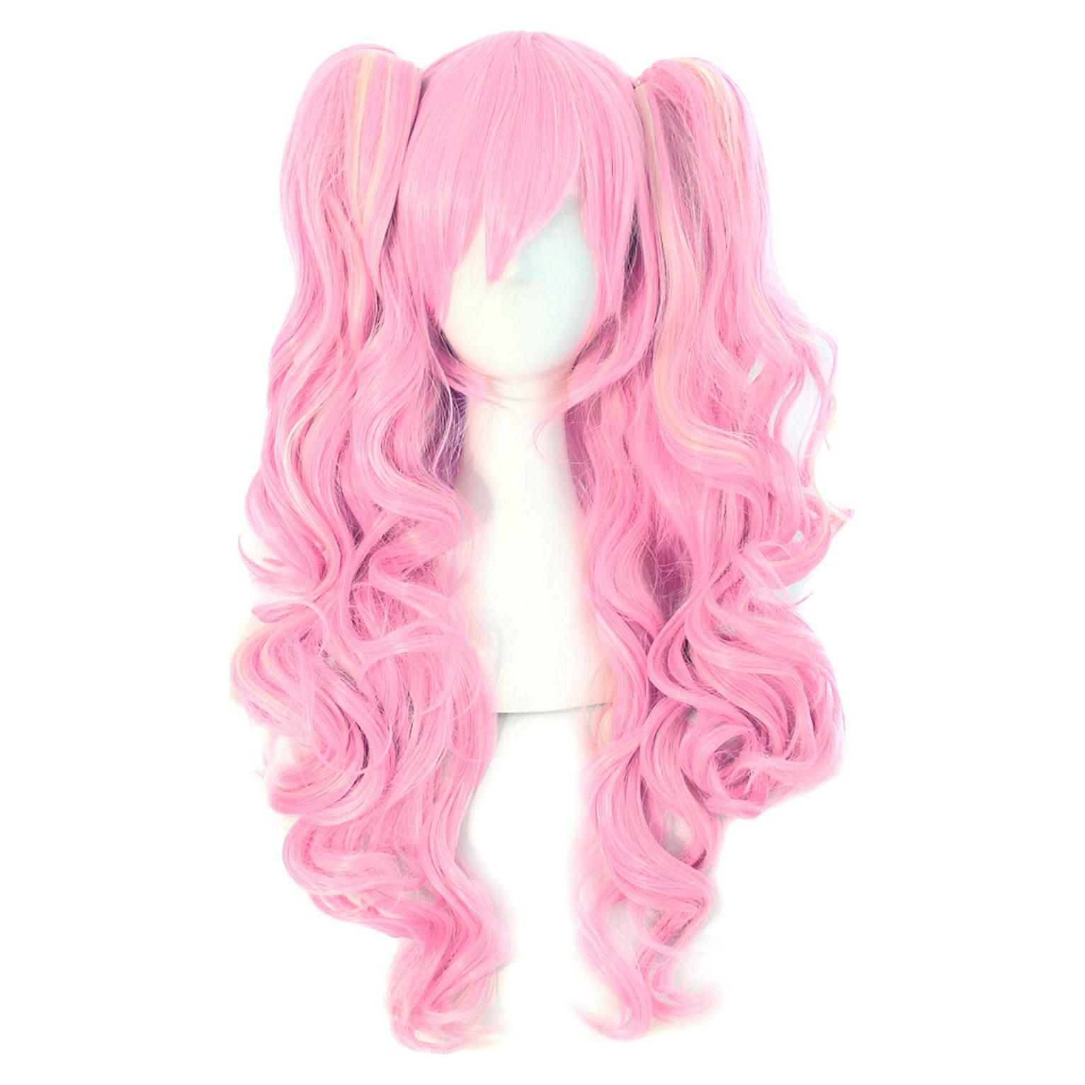 Peluca Sintética MapofBeauty Larga Rizada 65 cm Rosa/Rubio