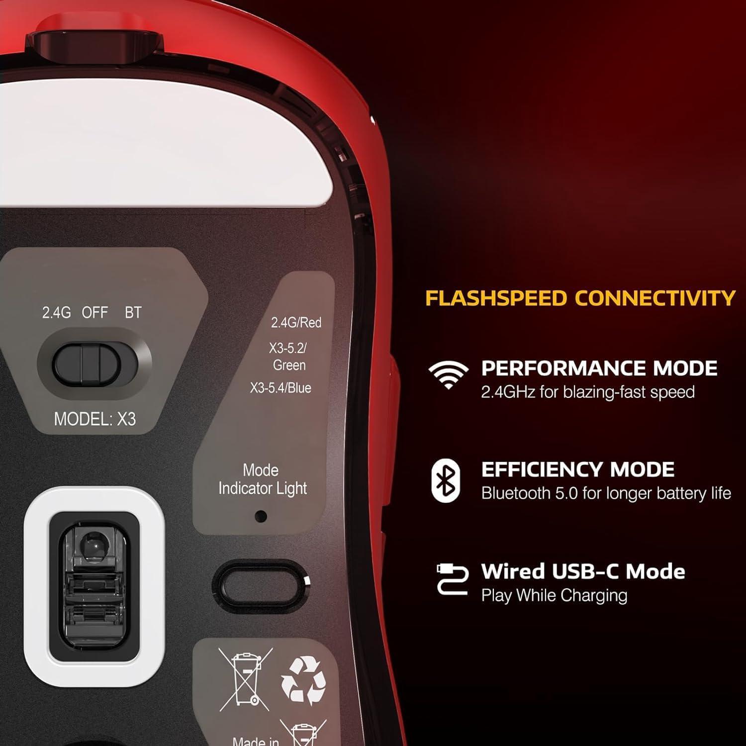 Ratón Gaming Inalámbrico MANBASNAKE X3 49g Bluetooth 26K DPI