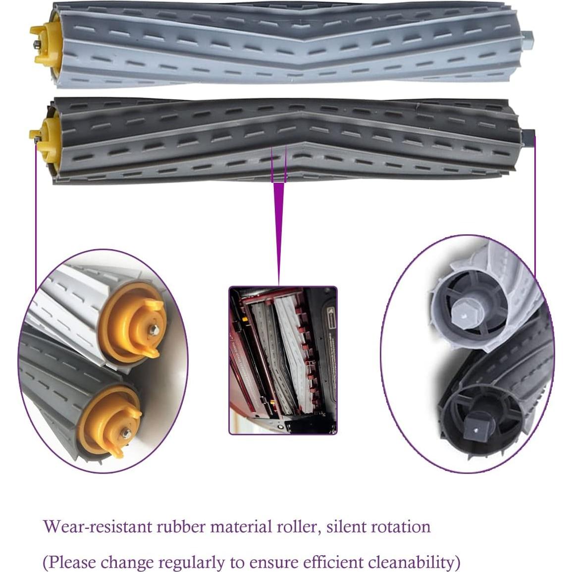 Rubber Roller Brushes,Replacement Parts for irobot Roomba 800 & 900 Series, Roomba 800 850 860 861 866 870 880 890 900 980 985 Vacuum,Roomba Accessories 2 Sets of Debris Extractor