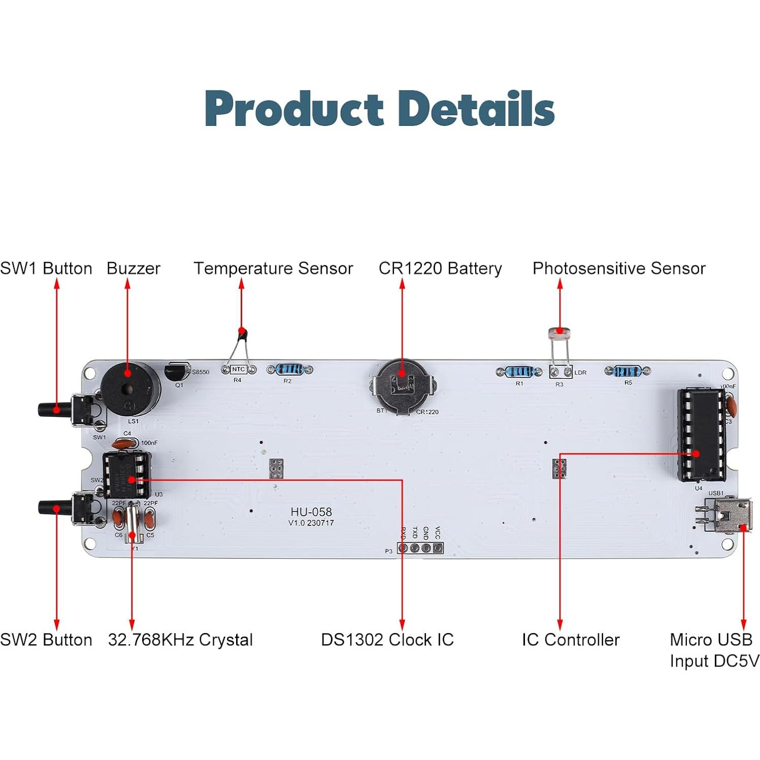 Kit de Soldadura DIY BANRIA Reloj Digital RGB 4 Dígitos