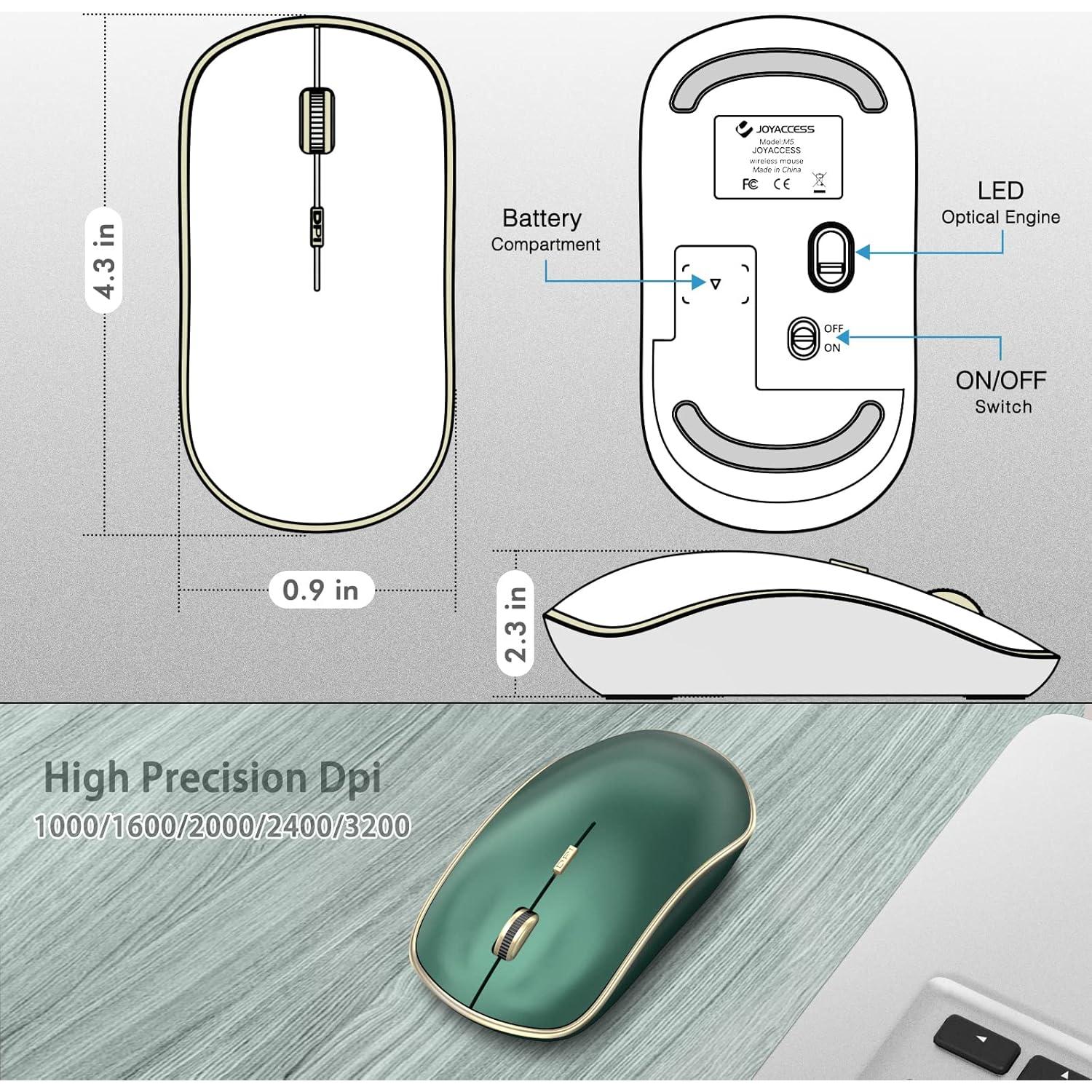 JOYACCESS Ratón Inalámbrico Silencioso Verde 5 Niveles DPI