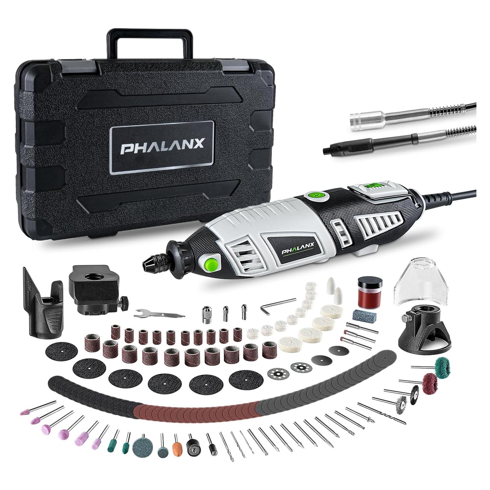 Kit de Herramientas Rotativas PHALANX 180W 213 Piezas Multiuso