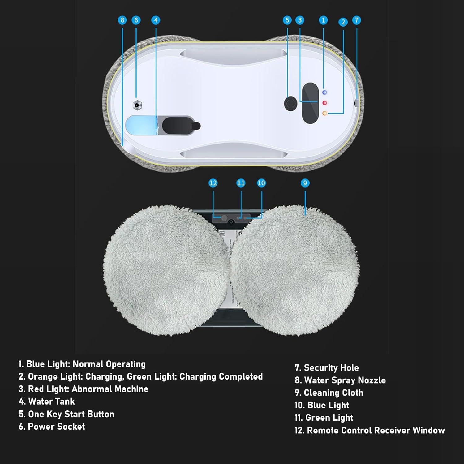 Hilitand Robotic Window Cleaner Full Automatic Cleaning with Intelligent Path Planning, Water Spray Window Cleaning Robot, Remote Control (US Plug 100-240V)