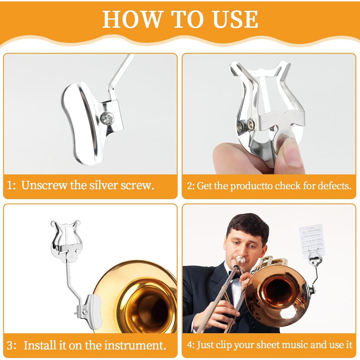 Lyra de Trompeta Plateada - Paquete de 2 Soportes 17.5 cm