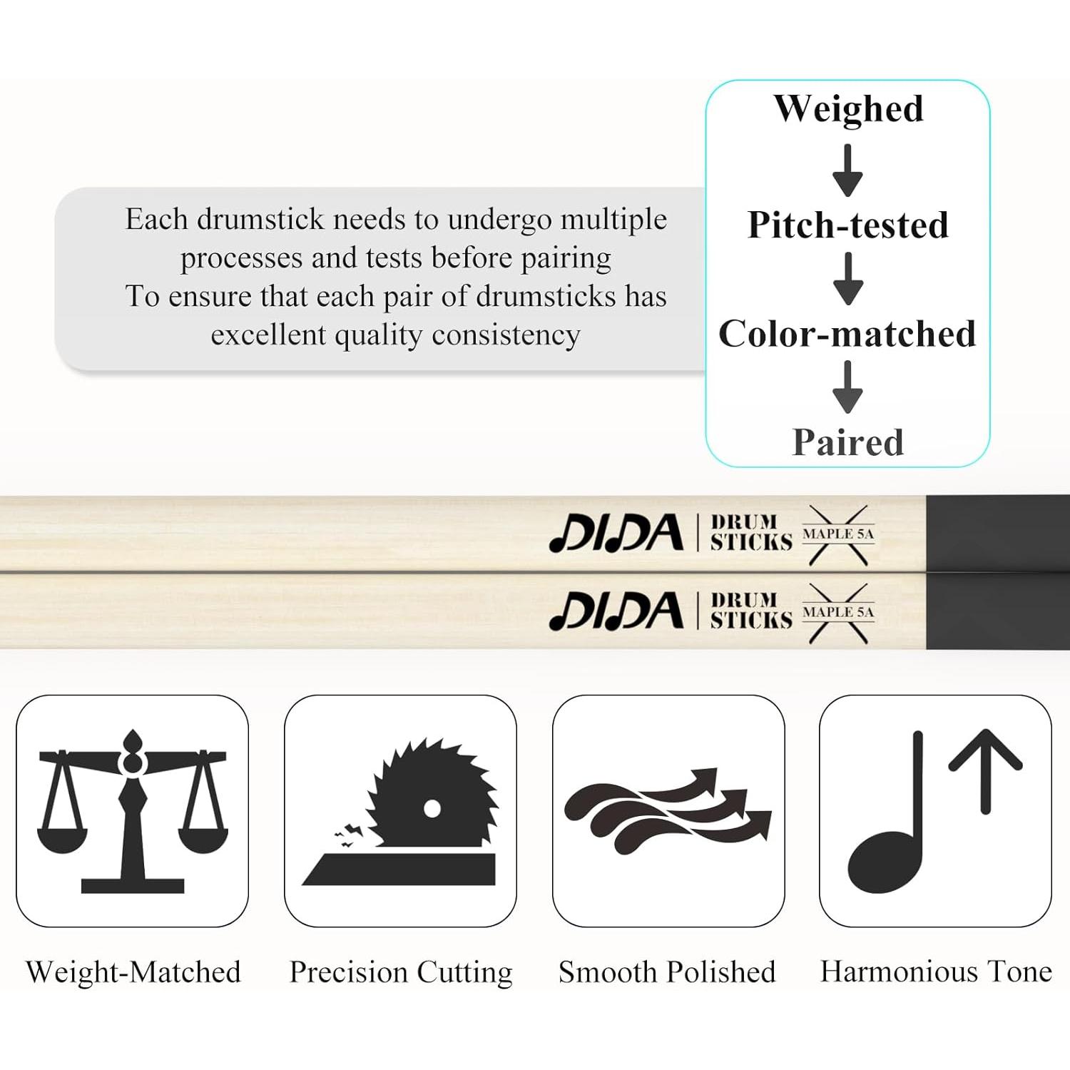 Baquetas para Batería MA-9 Arce 5A, Antideslizantes, 1 Par
