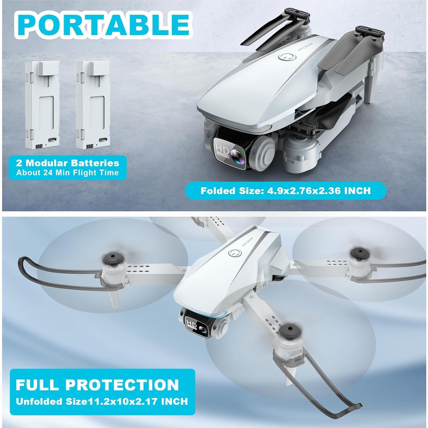 Drone Plegable Oddire con Cámara 1080P HD y 2 Baterías