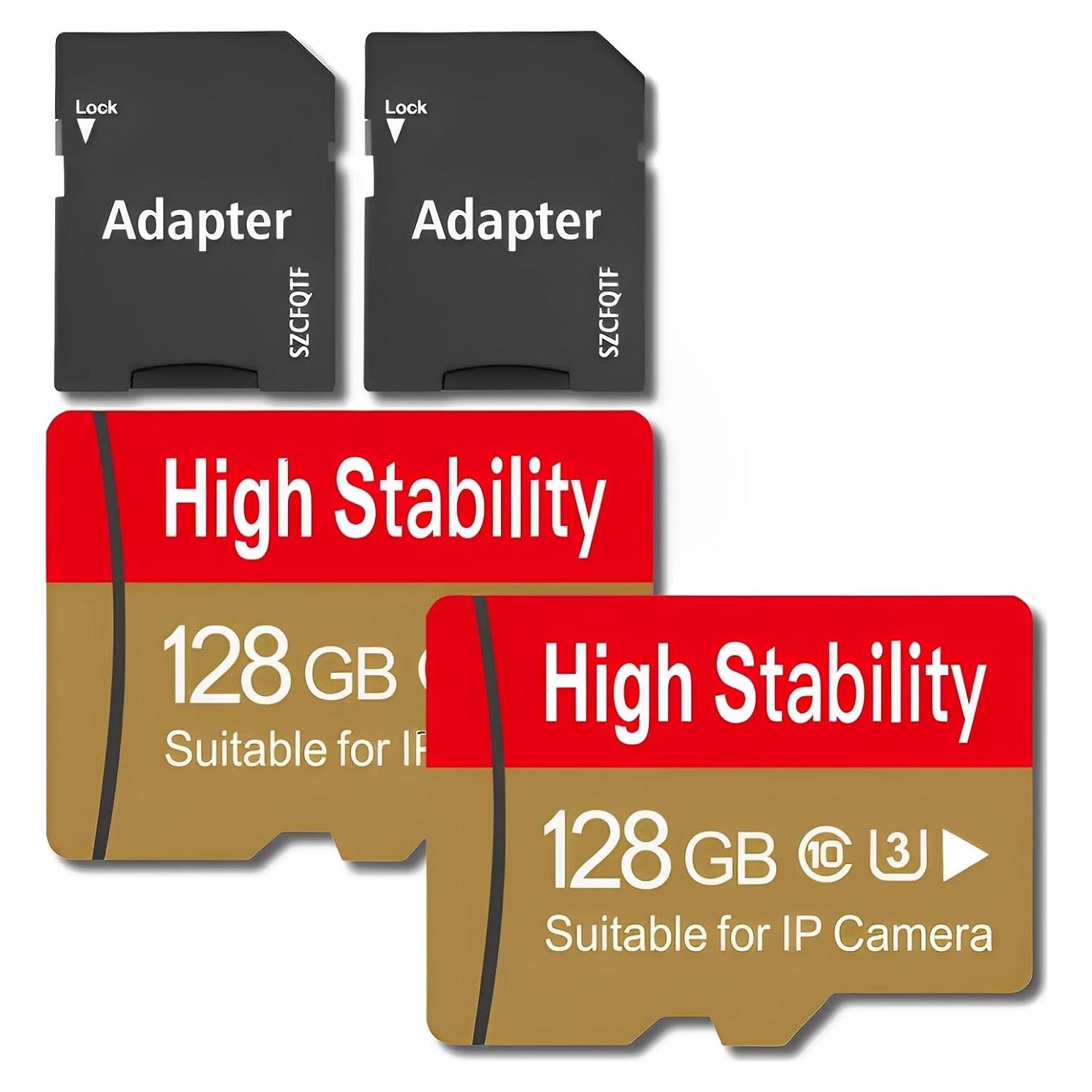 128GB Memory Card,Micro TF Card U3 V30 C10 4K UHD High Stability for Security Camera &GoPro &Action/Outdoor Camera/Dash Cam/Drones/Tablets/Phone with Adapter (2 Pack)