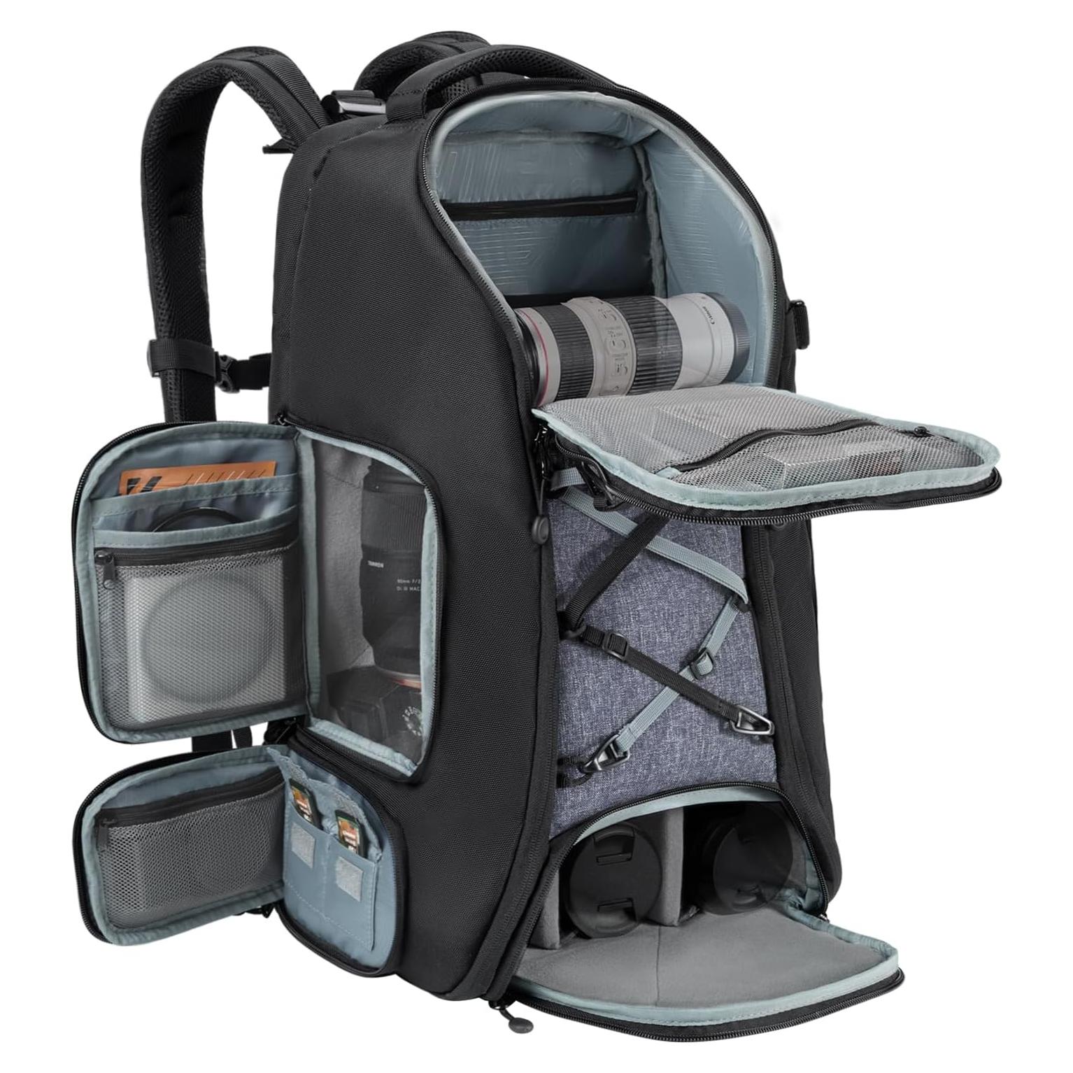 Mochila para cámara K&F Concept 30L con cubierta lluvia y compartimento laptop 16"