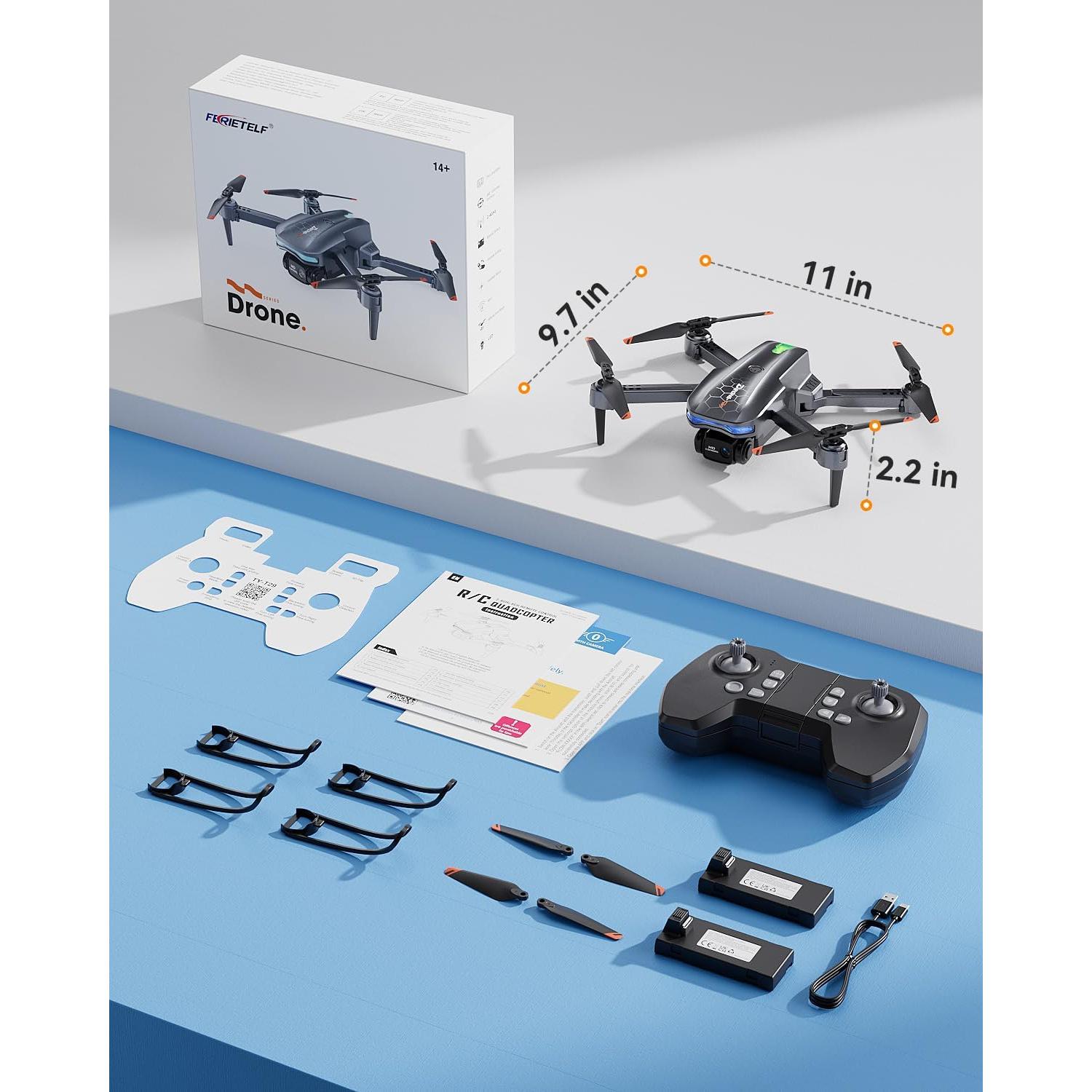 Dron plegable FERIETELF T29 con cámara 1080P y 2 baterías