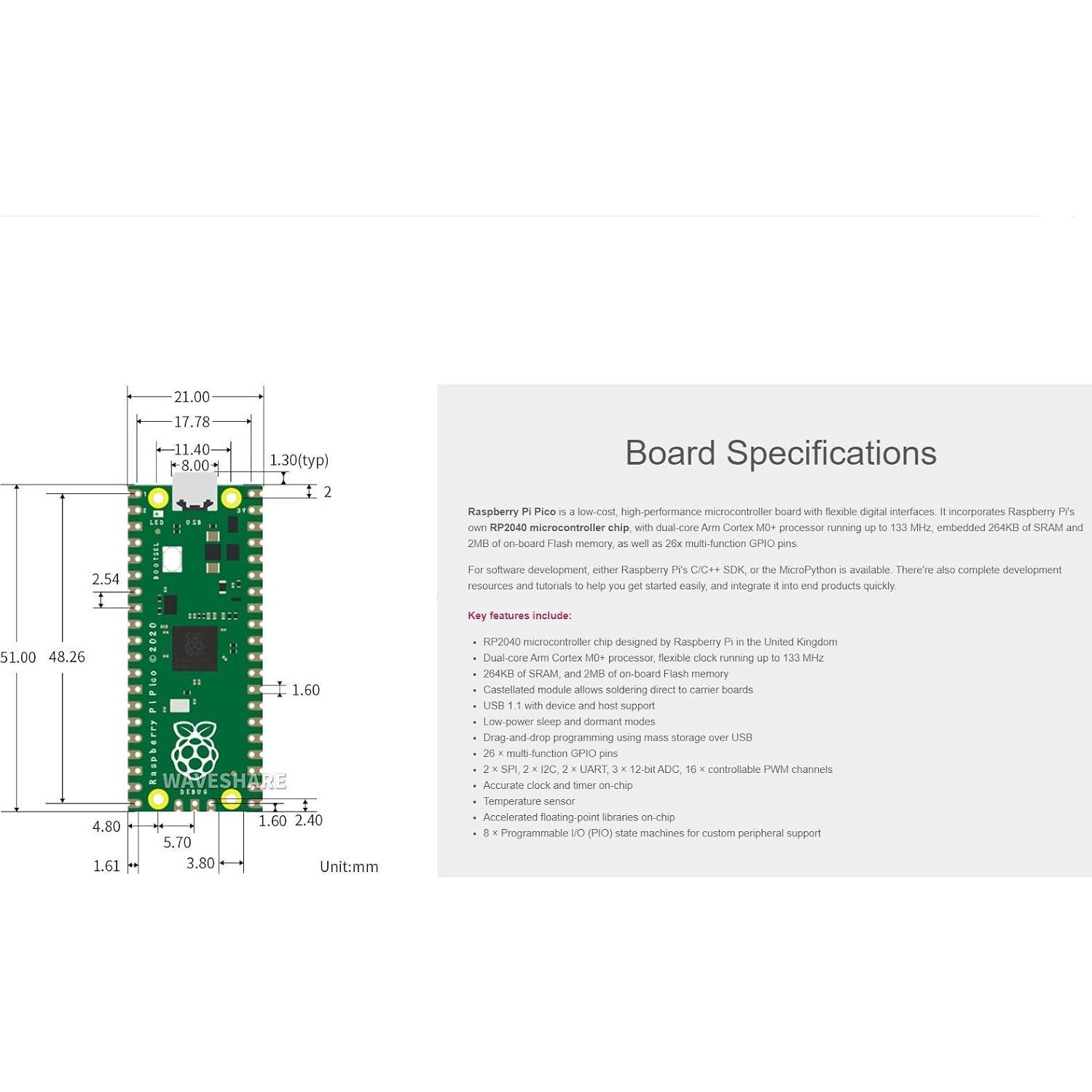 Placa Microcontrolador Raspberry Pi Pico RP2040 2MB Flash