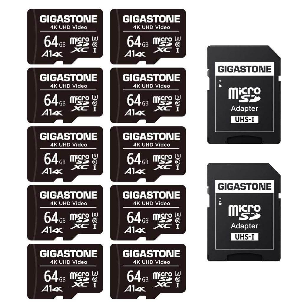 Tarjeta Micro SD Gigastone 64GB A1 V30 4K Paquete de 10