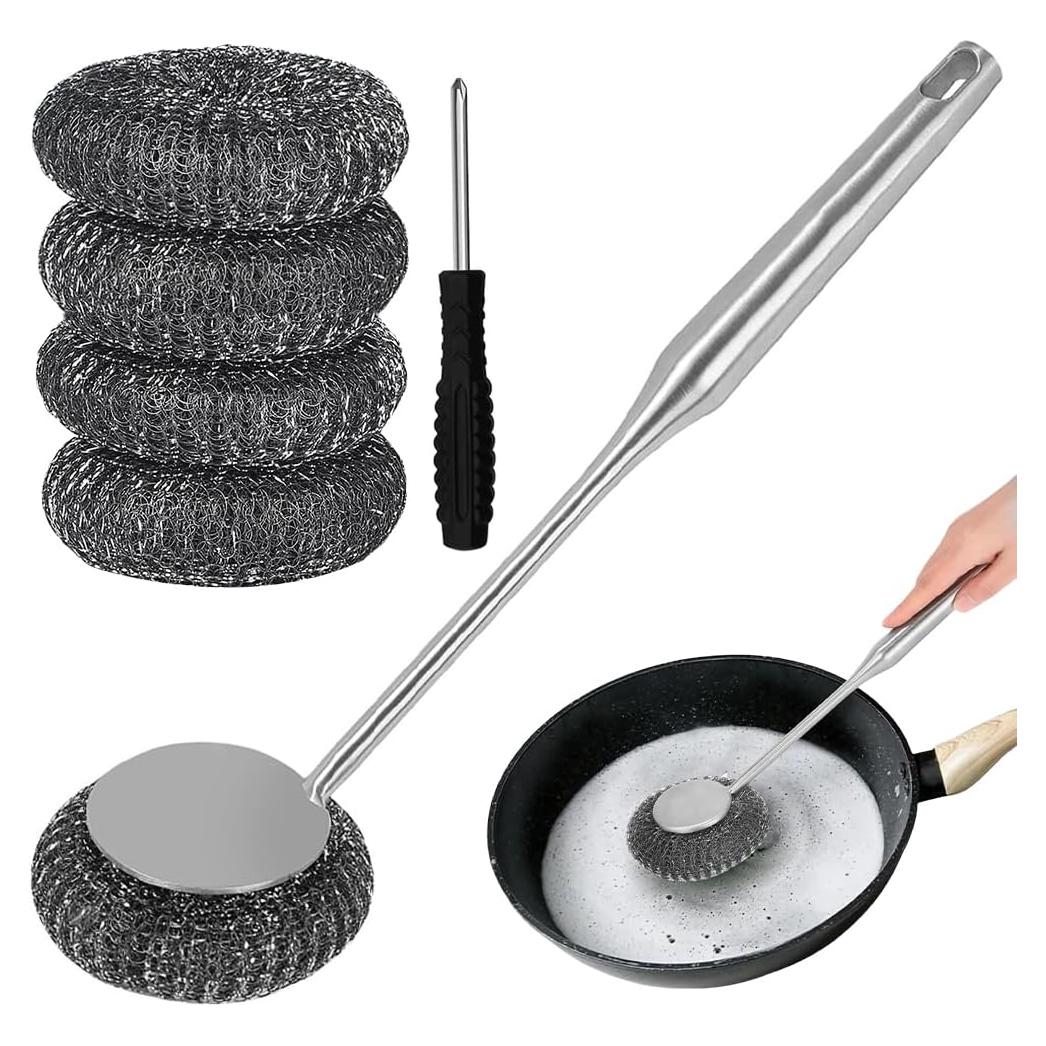 Estropajo de Acero Inoxidable PXIRQ con Mango - Set 6 Piezas