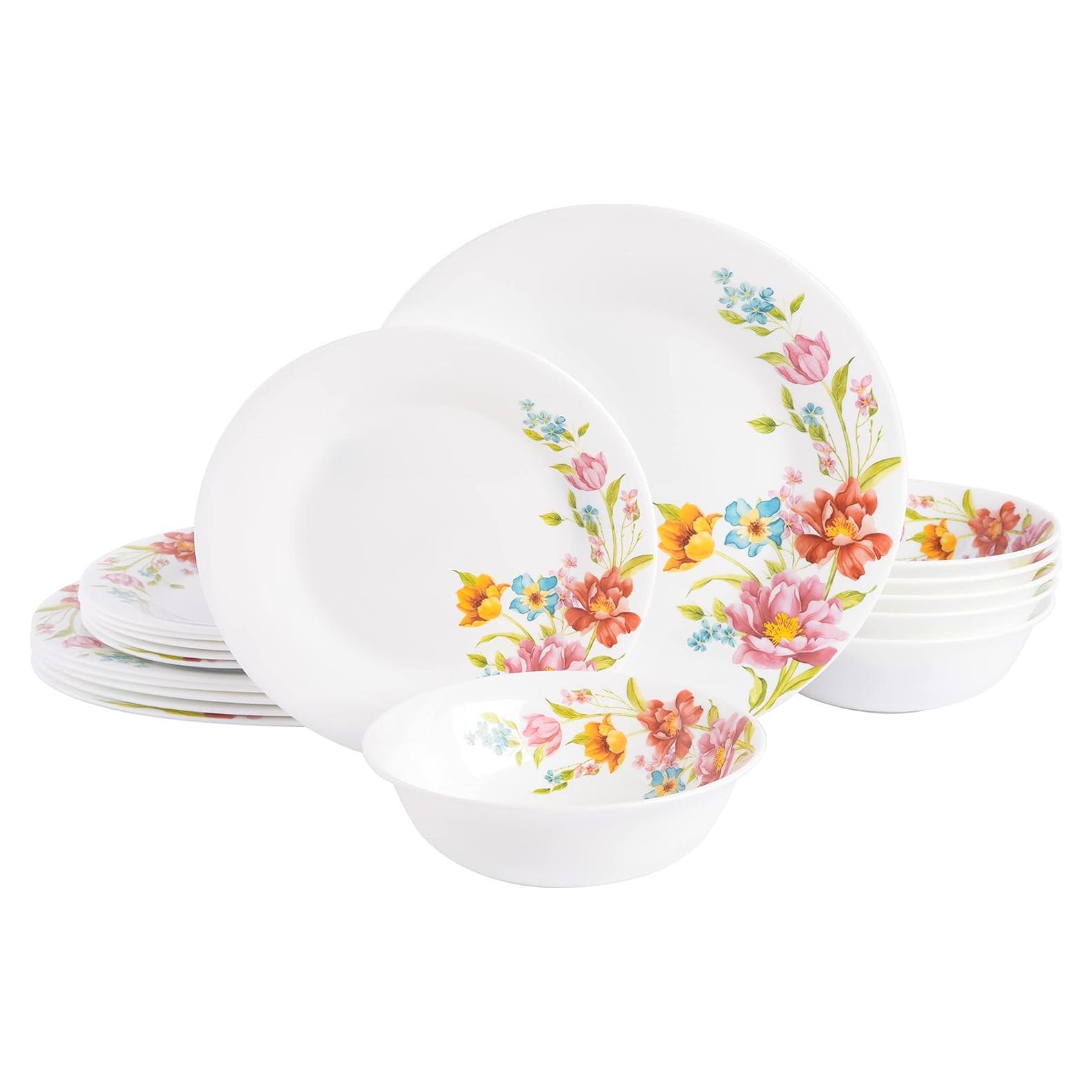 Juego de Vajilla Gibson Home 18 Piezas Floral Roja