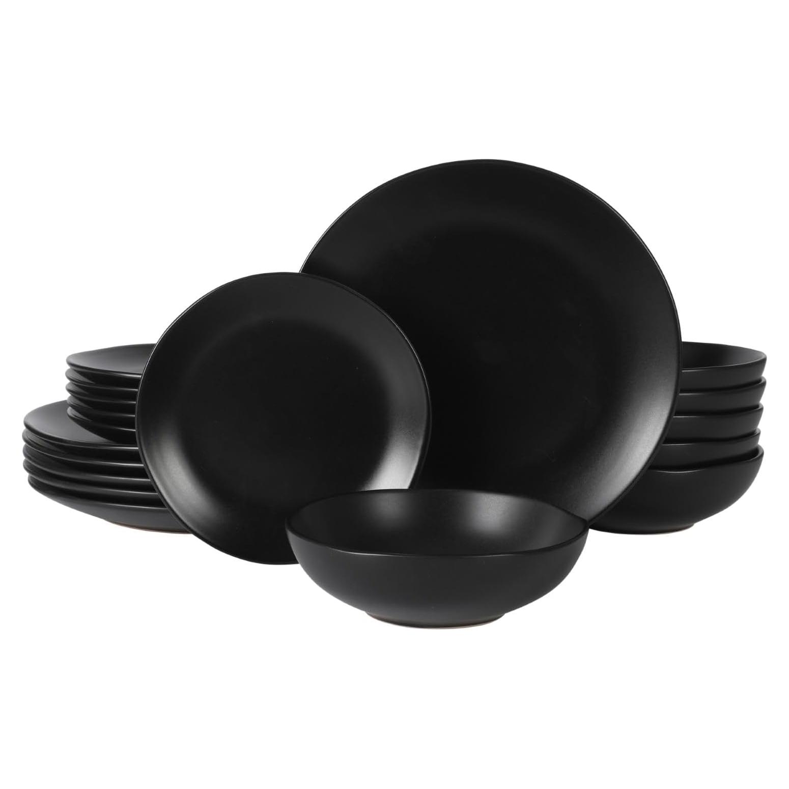 Juego de Platos y Cuencos Gibson Home 18 Piezas Negro Mate