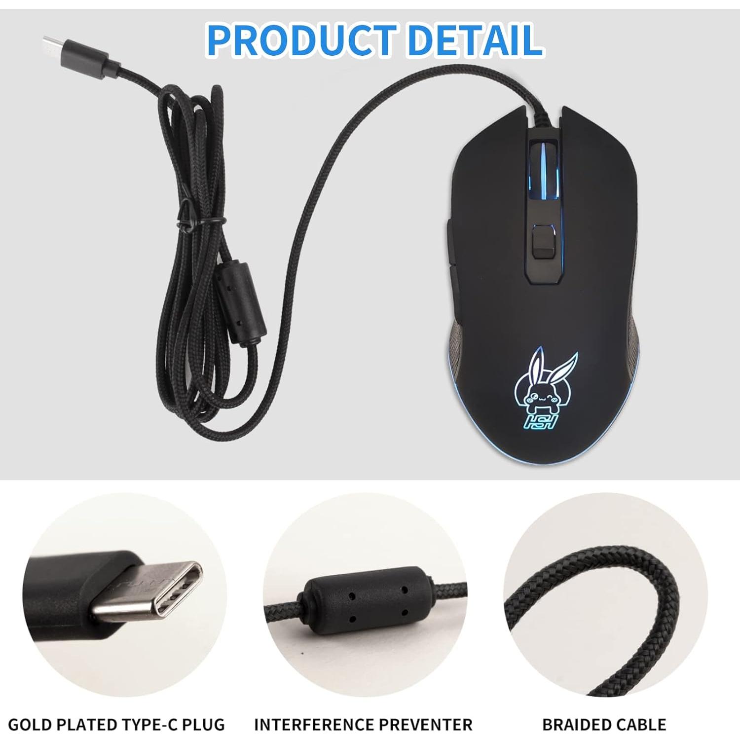 Ratón Óptico USB Tipo C IULONEE Ergonómico 2400 DPI LED Negro