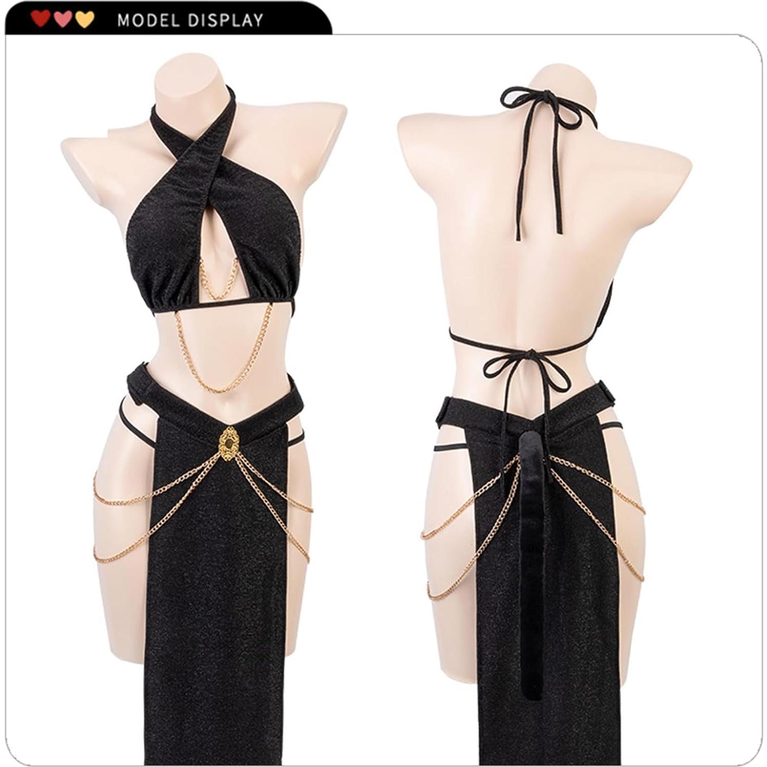 Conjunto de Disfraces de Cosplay Mujer Gato Negro Lencería