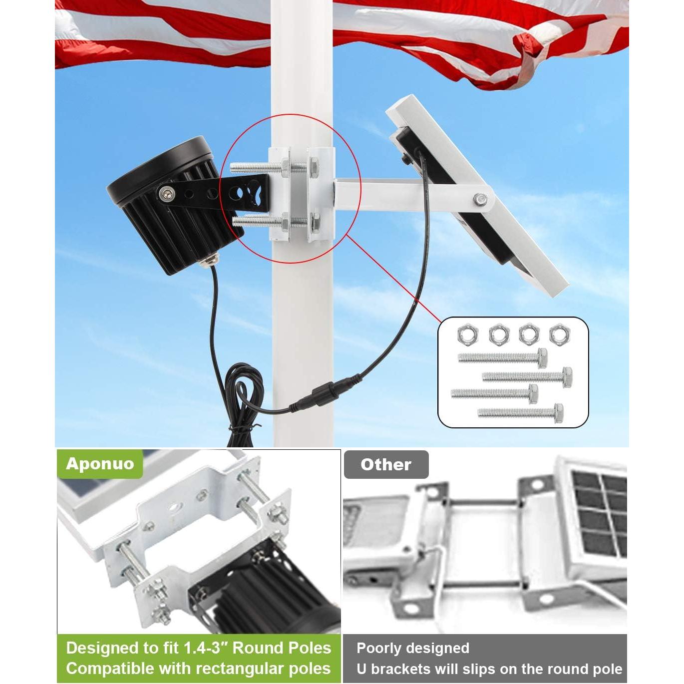 Luz Solar para Poste de Bandera APONUO 500 Lúmenes IP65