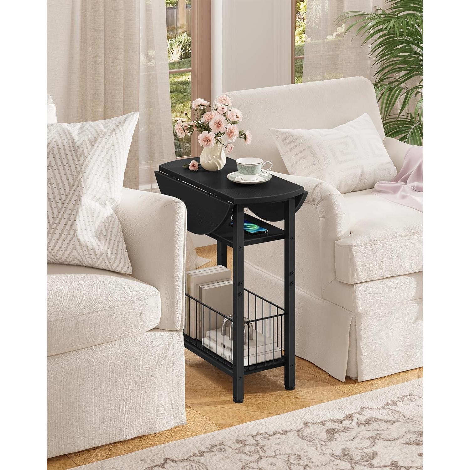 Mesa Lateral Plegable CHOEZON Slim con Carga USB, Negra