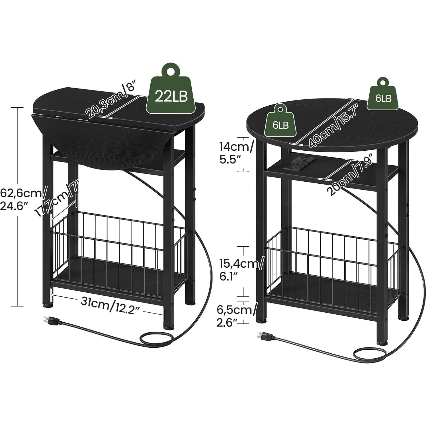 Mesa Lateral Plegable CHOEZON Slim con Carga USB, Negra