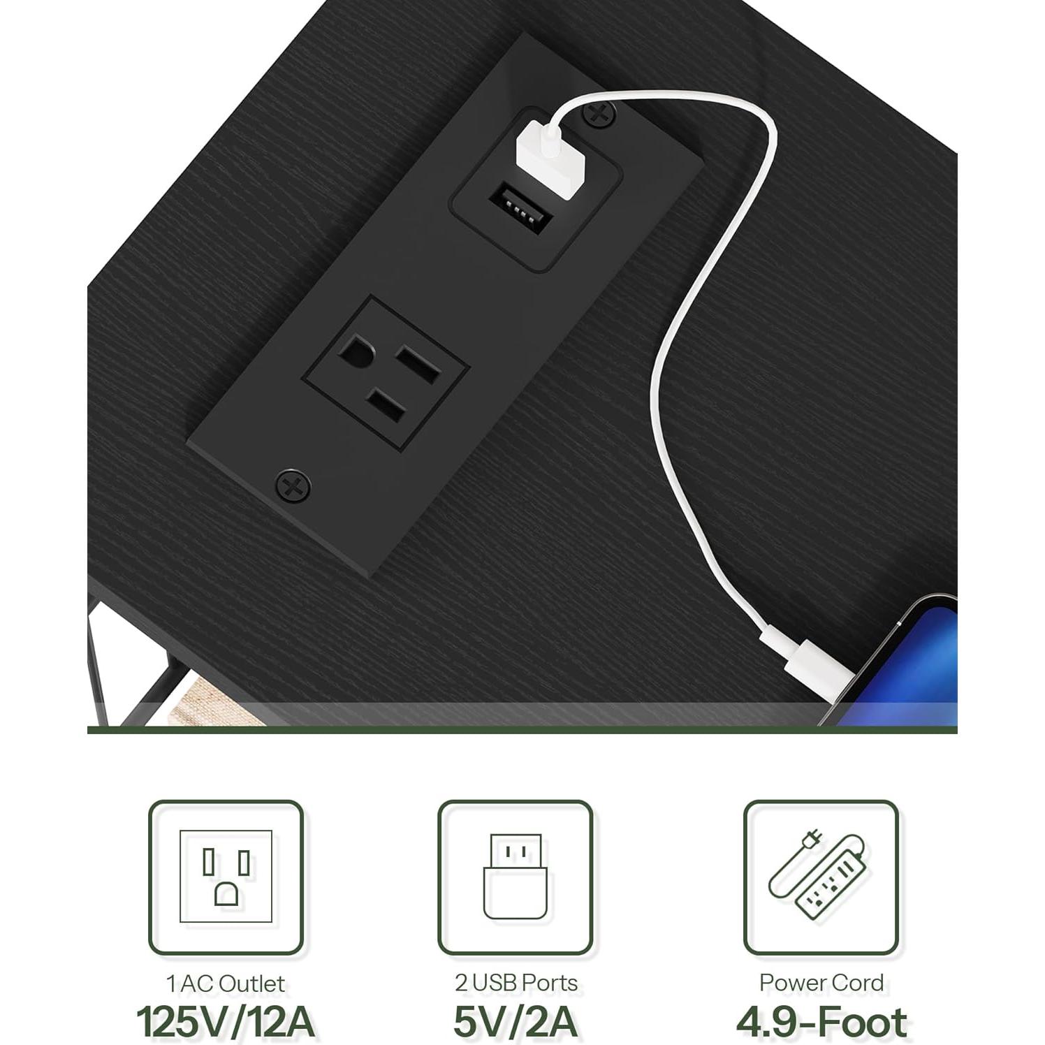 Mesa Lateral Plegable CHOEZON Slim con Carga USB, Negra