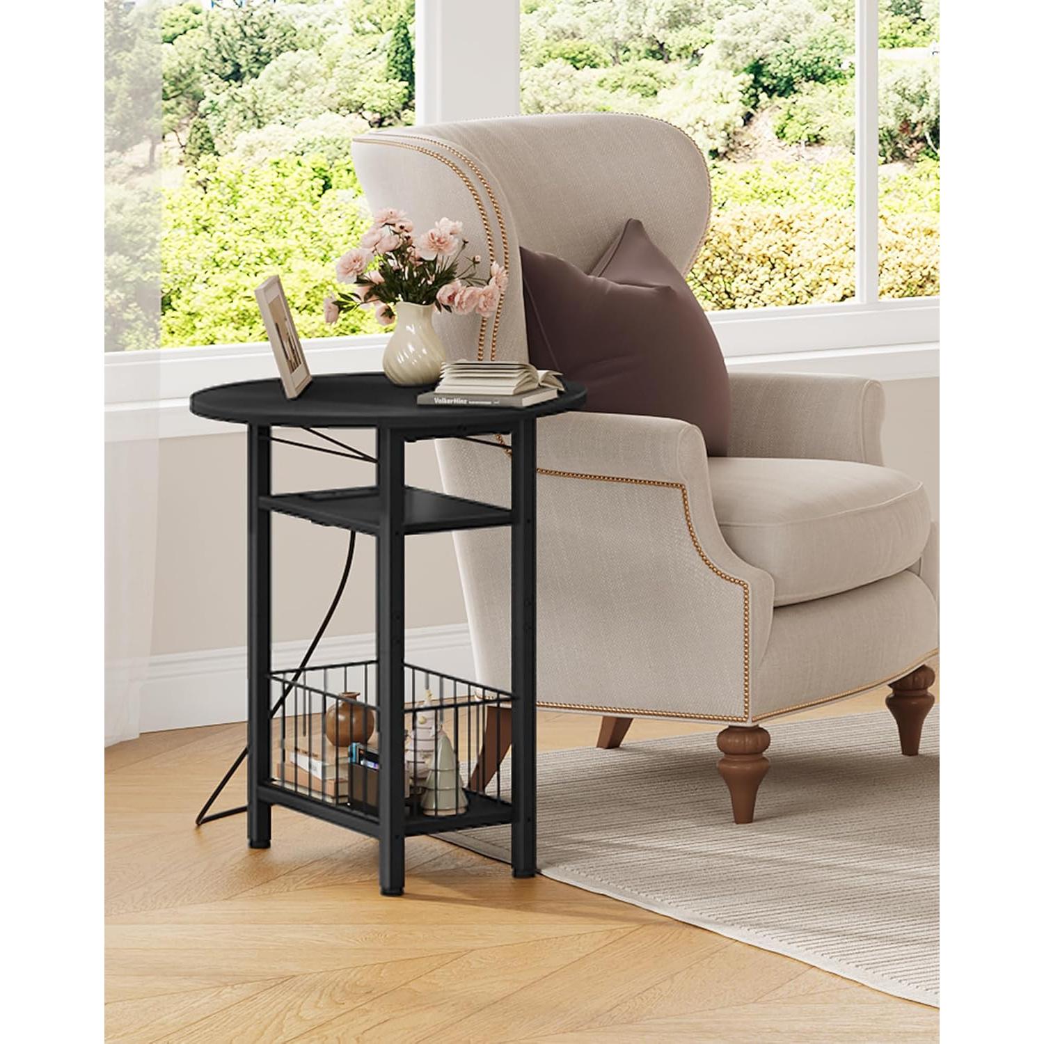 Mesa Lateral Plegable CHOEZON Slim con Carga USB, Negra