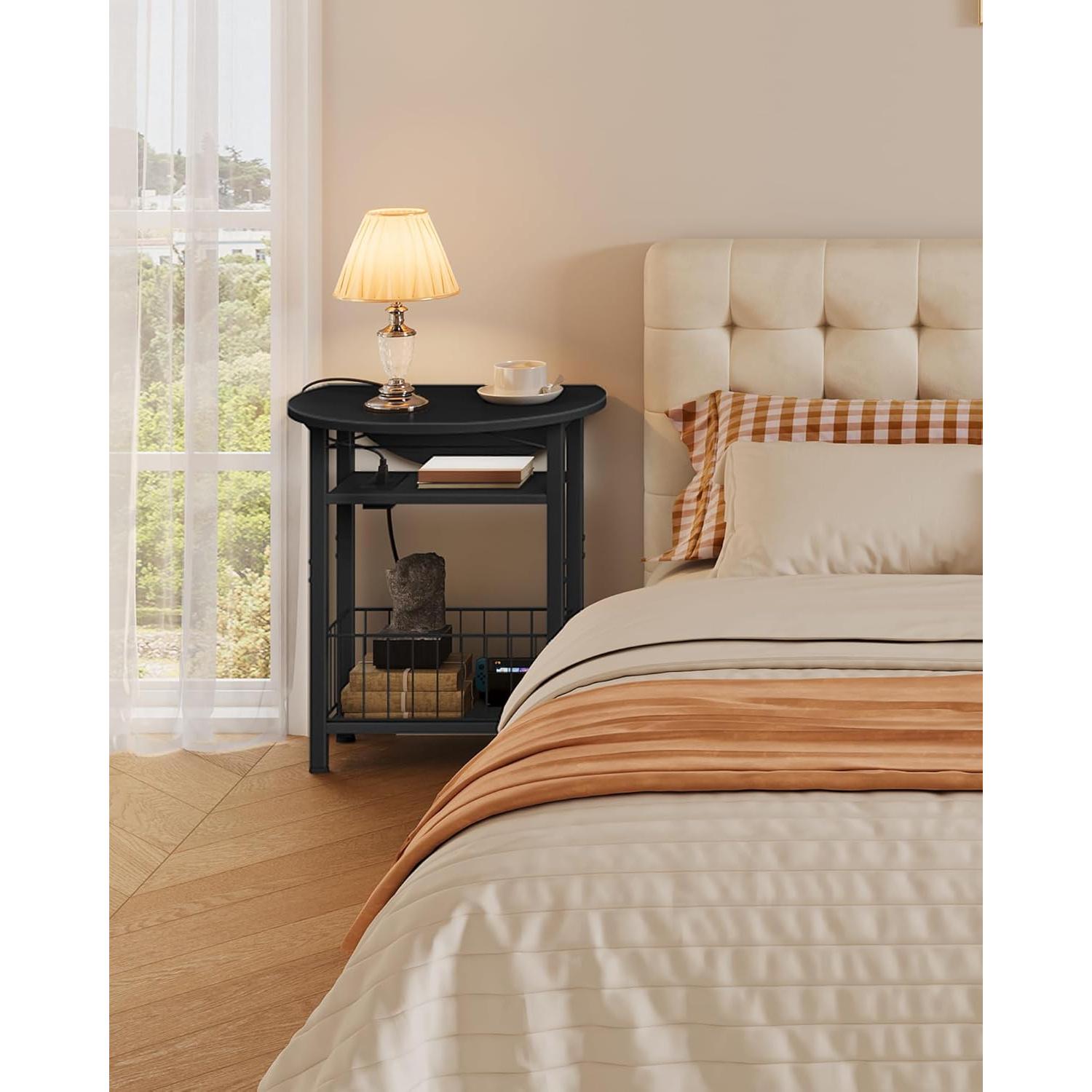 Mesa Lateral Plegable CHOEZON Slim con Carga USB, Negra