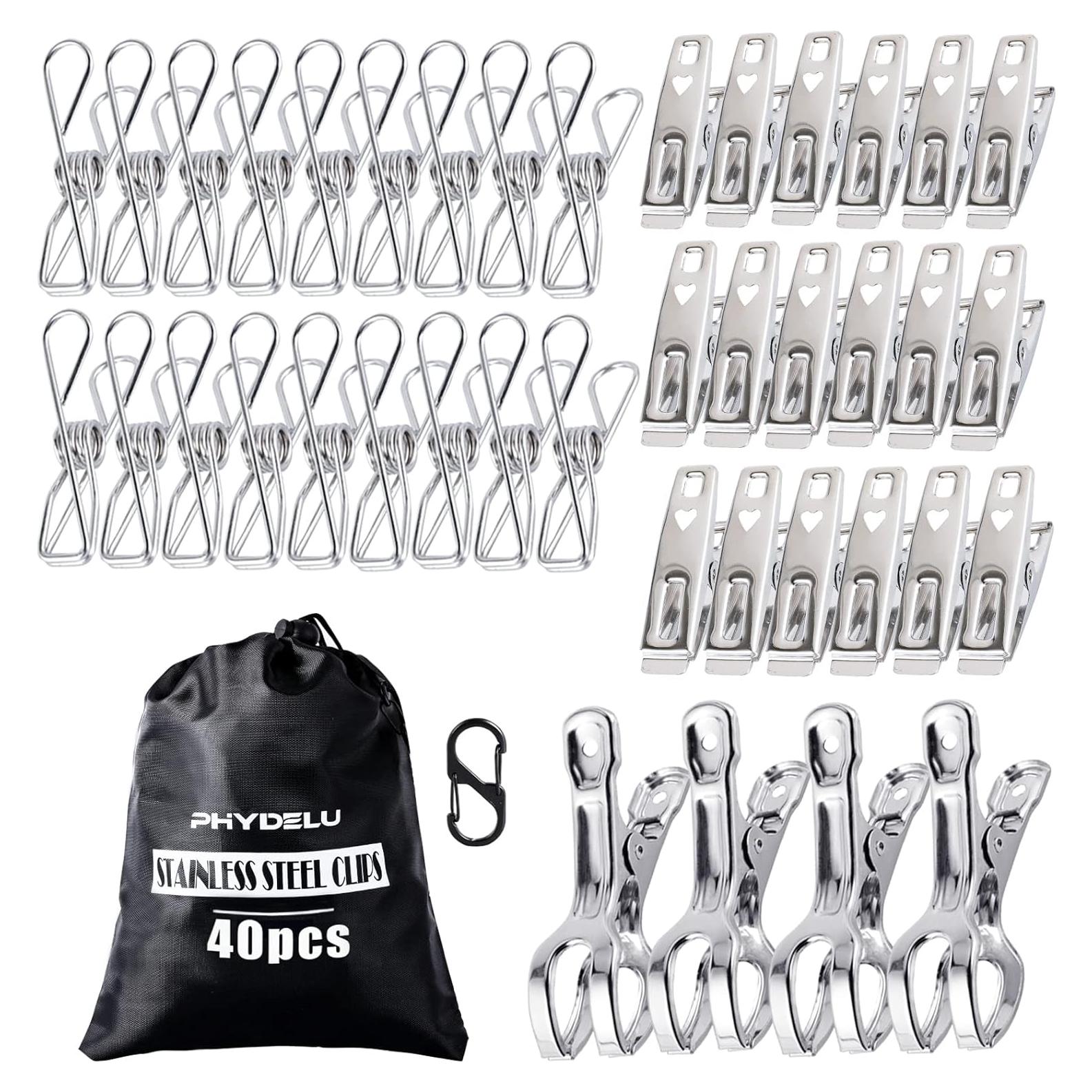 40 Pinzas de Acero Inoxidable PHYDELU para Ropa y Snacks