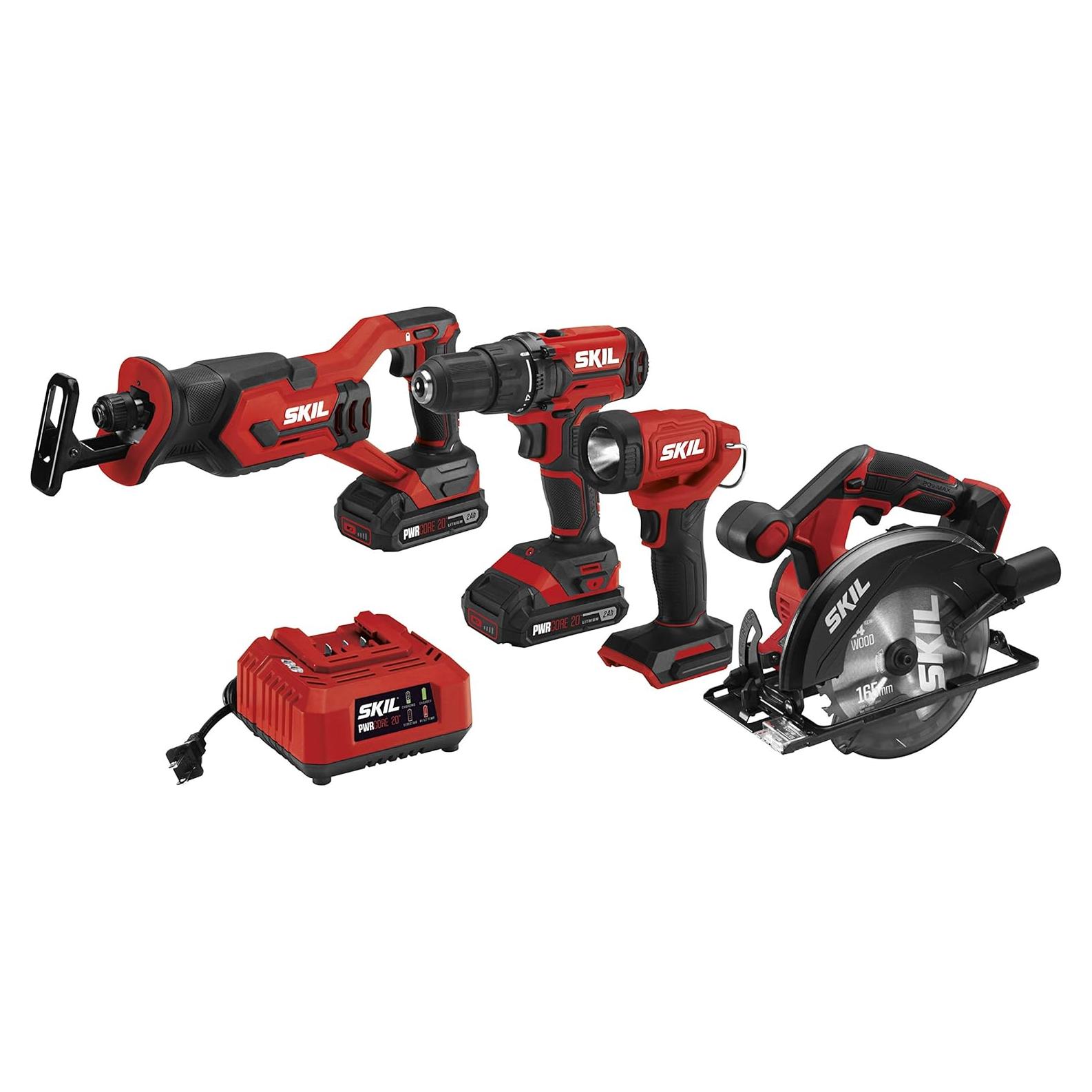 SKIL Kit de 4 Herramientas 20V: Taladro, Sierras y Faro LED