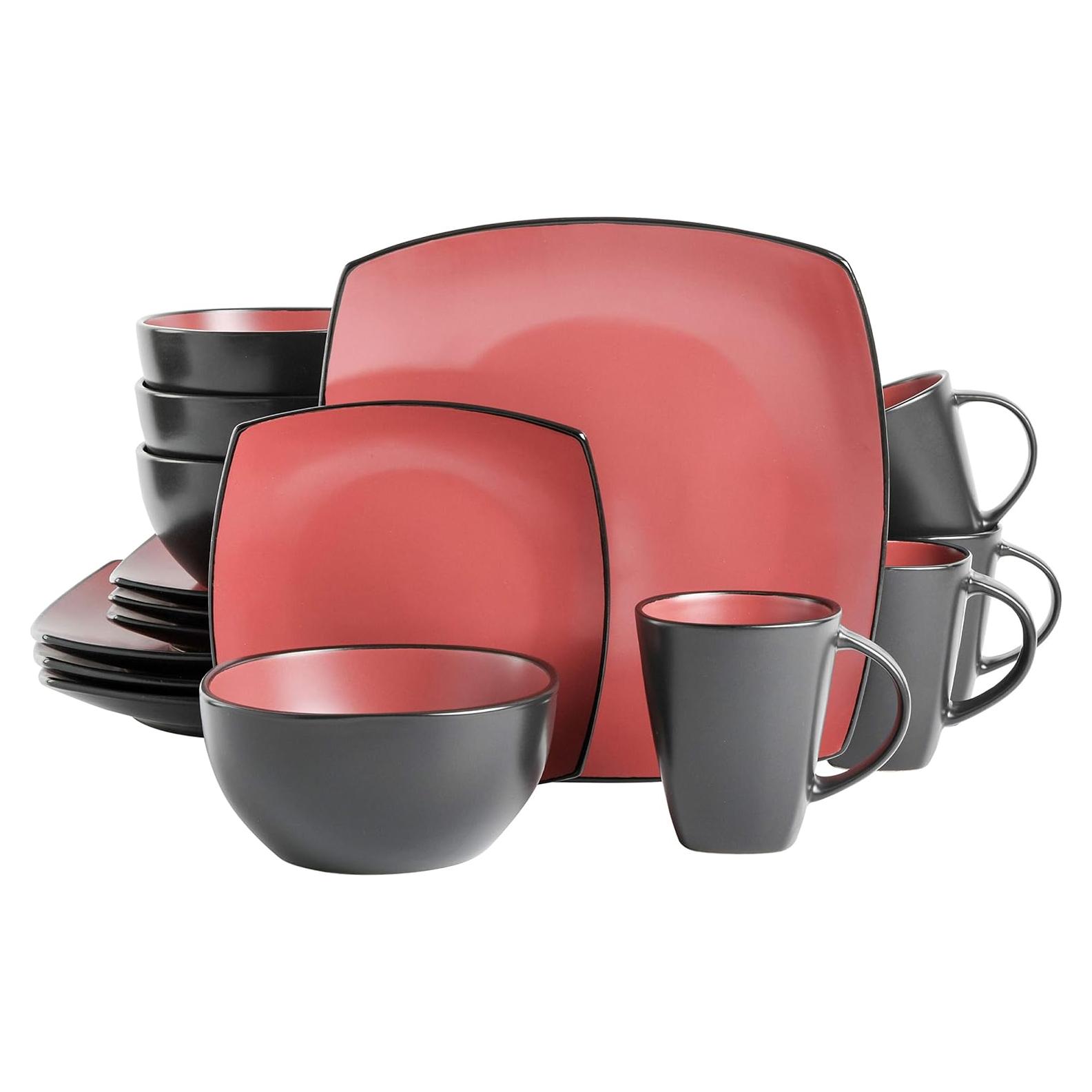 Juego de vajilla cuadrada Gibson Soho Lounge 16 piezas rojo