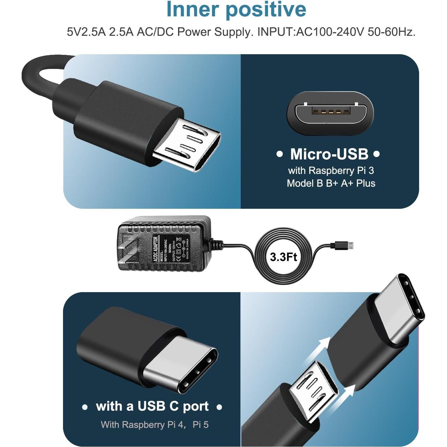 Adaptador de Alimentación Micro-USB 5V 3A para Raspberry Pi