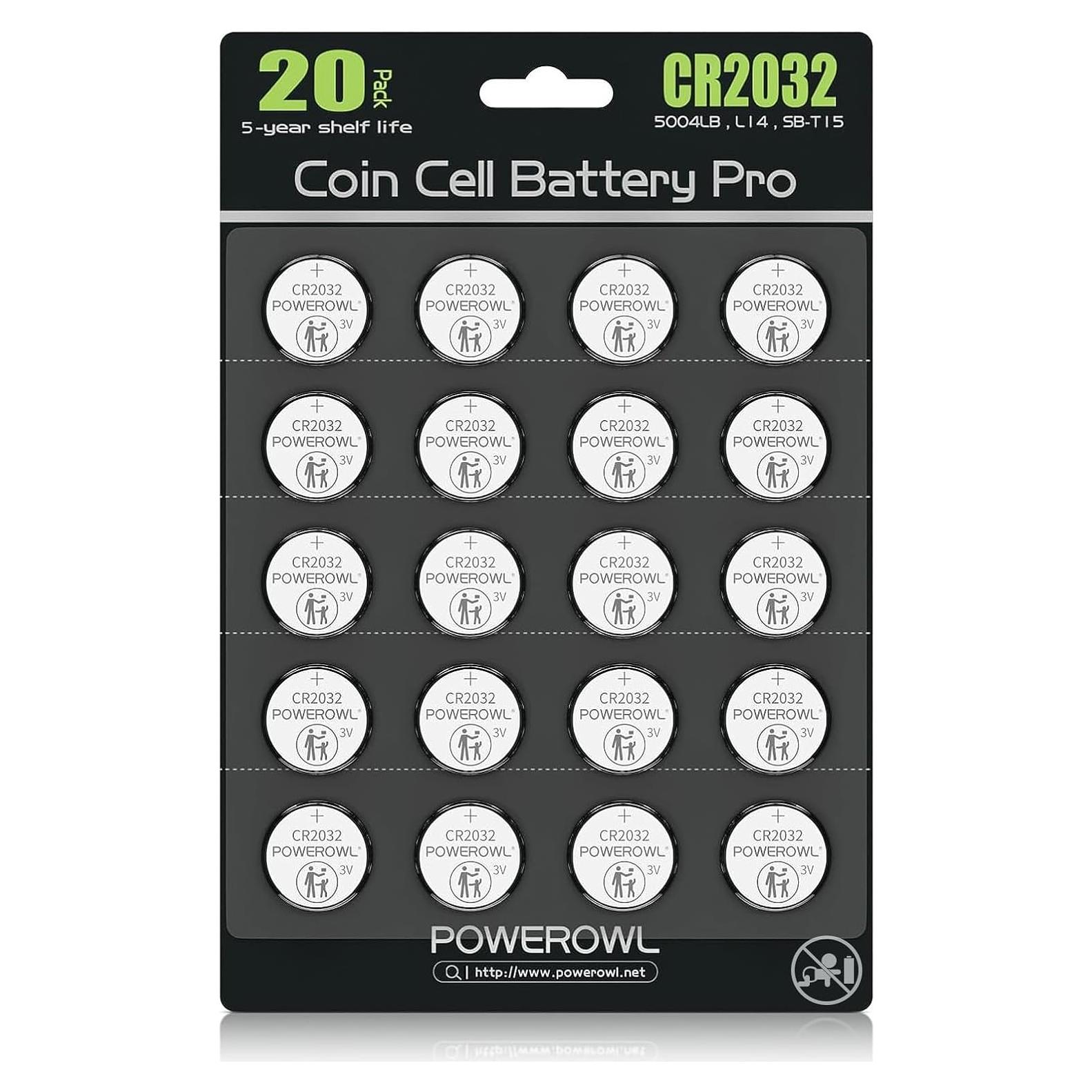 Baterías CR2032 POWEROWL 20 Piezas 3V Larga Duración